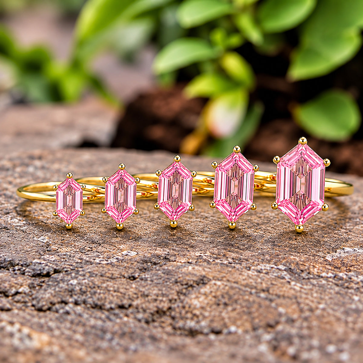 Hexagon Pink Tourmaline engagement ring 8mm 10mm 11mm 13mm 14mm stone ring Simulant Hexagon Solitaire ring Silver ring Gift for her FD355