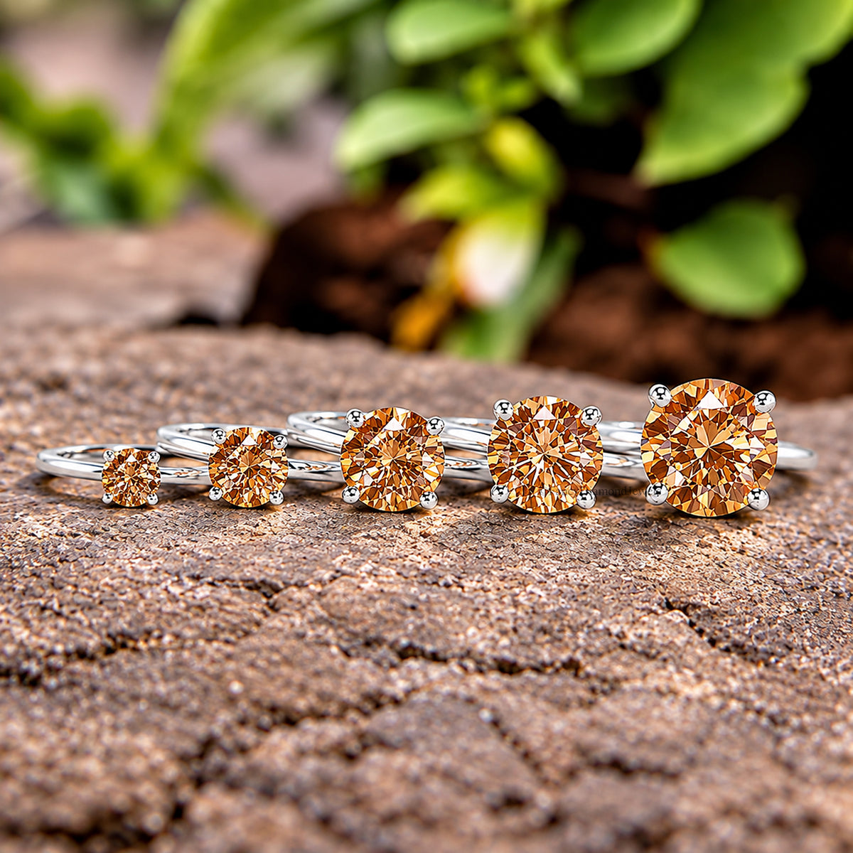Round Brown Champagne Diamond engagement ring 11mm 9mm 8mm 6mm 4mm stone ring Simulant Ring Solitaire ring Silver ring Gift for her FD519