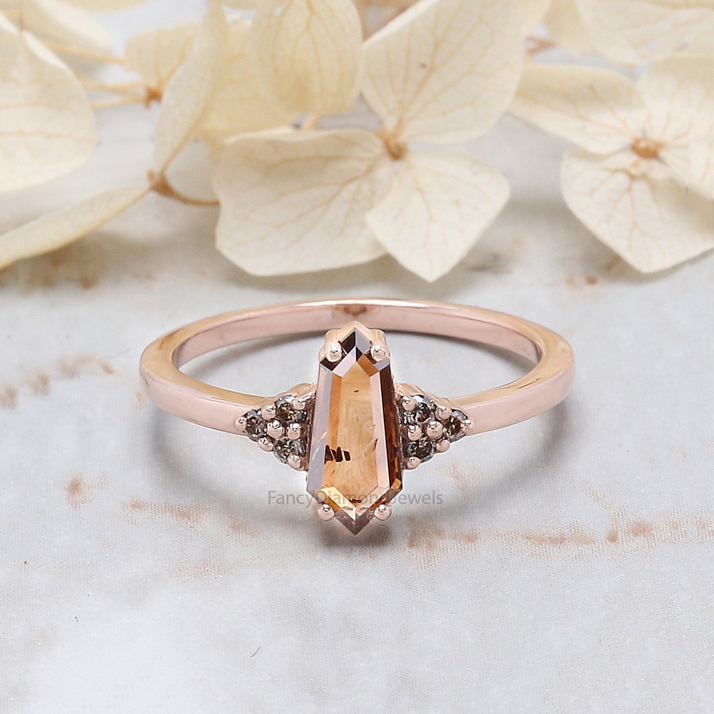 0.68 Ct Natural Shield Shape Brown Diamond Ring 9.35 MM Shield Diamond Ring 14K Solid Rose Gold Silver Engagement Ring Shield Ring QL1757