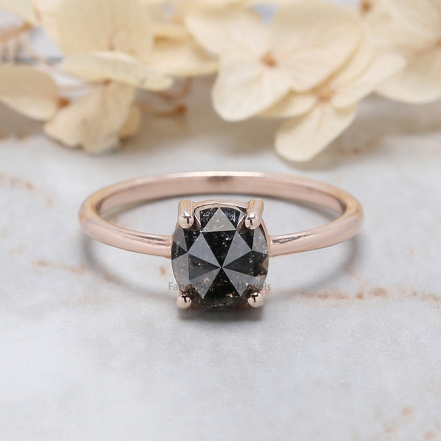 Oval Cut Salt And Pepper Diamond Ring 1.57 Ct 6.90 MM Oval Diamond Ring 14K Solid Rose Gold Silver Oval Engagement Ring Gift For Her QK1953