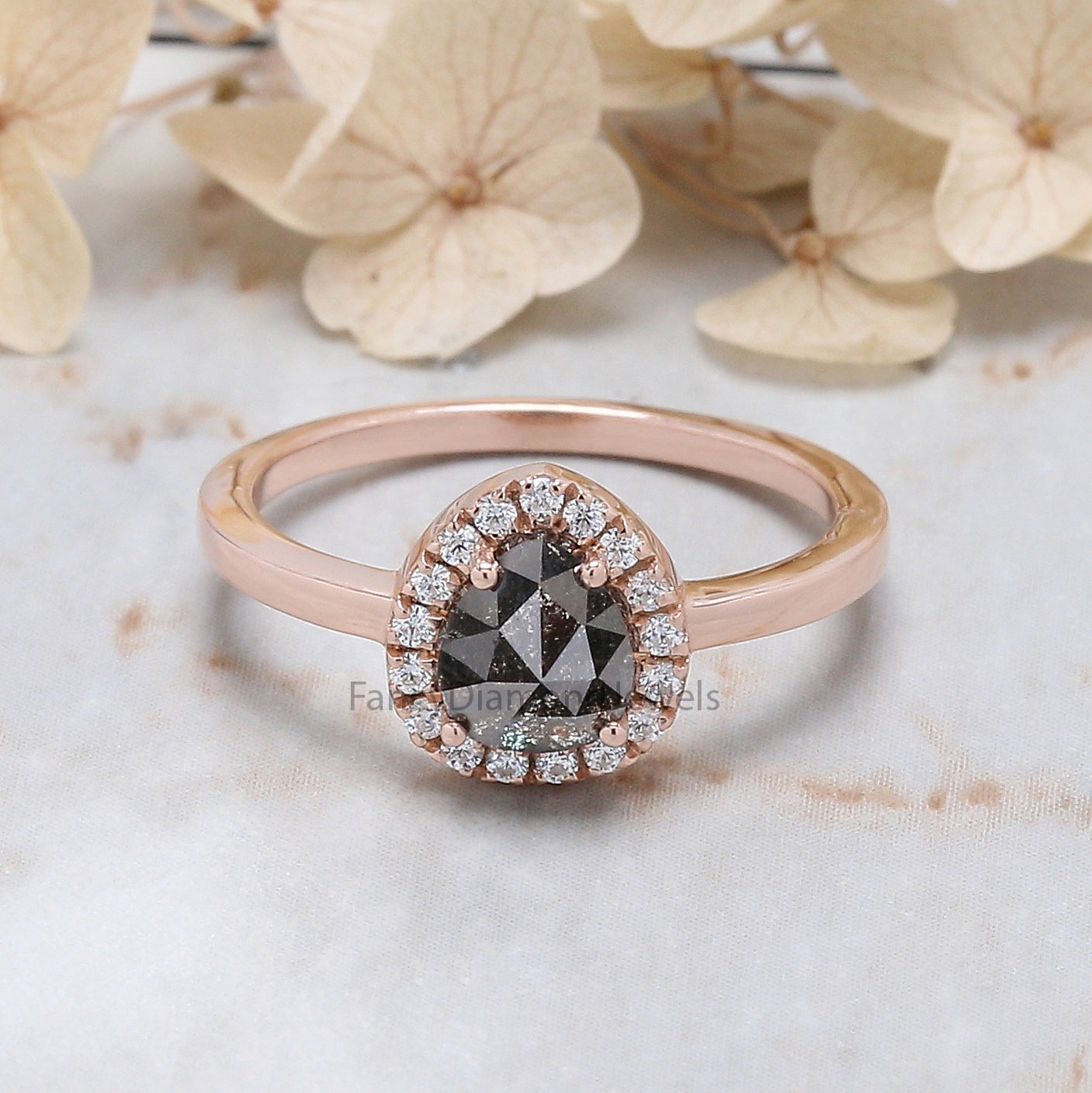 1.00 Ct Natural Pear Cut Salt And Pepper Diamond Ring 6.35 MM Pear Diamond Ring 14K Solid Rose Gold Silver Engagement Ring Pear Ring QN9348