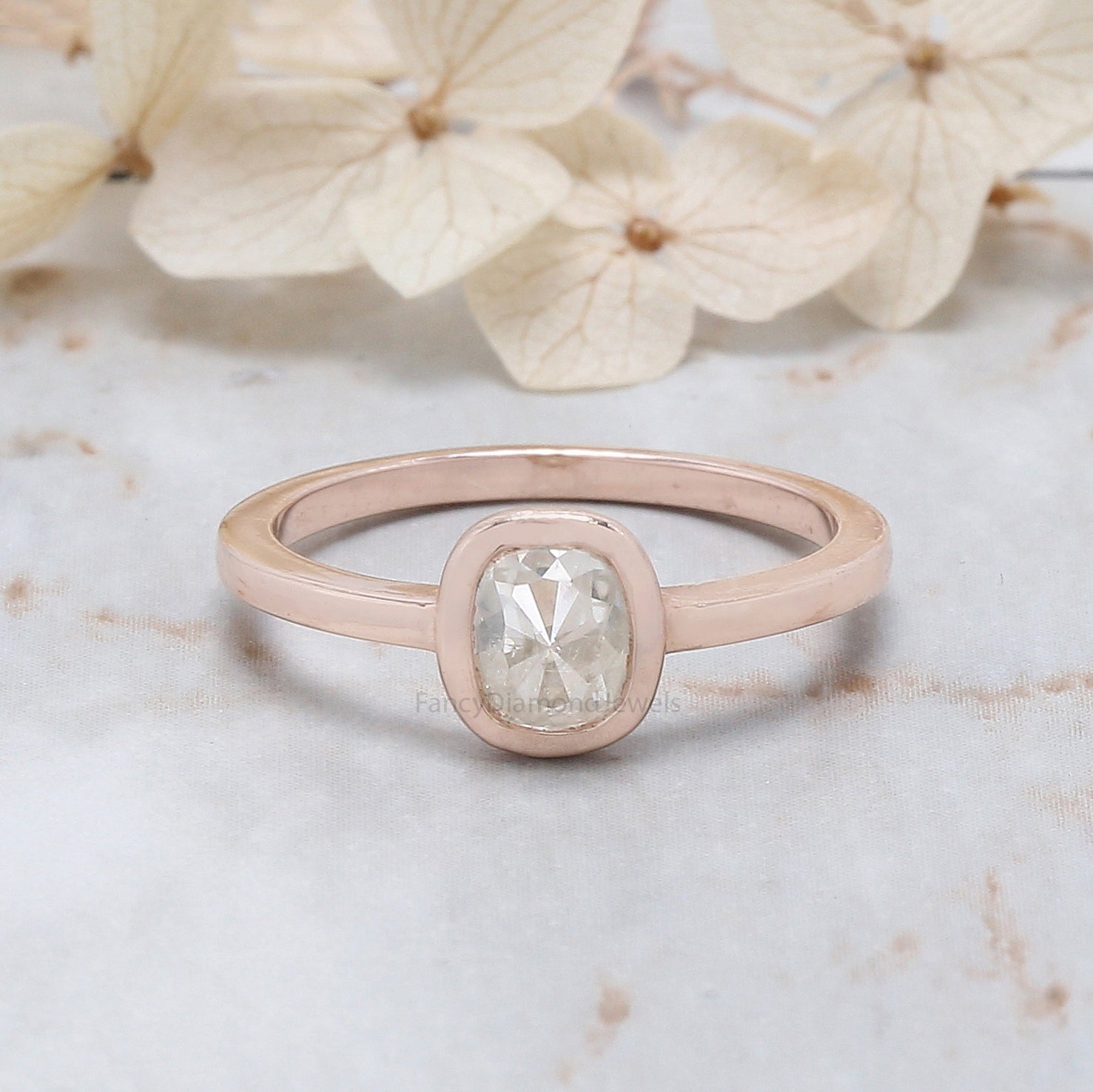 Cushion Cut Grey Color Diamond Ring 0.94 Ct 5.90 MM Cushion Diamond Ring 14K Solid Rose Gold Silver Engagement Ring Gift For Her QL5089