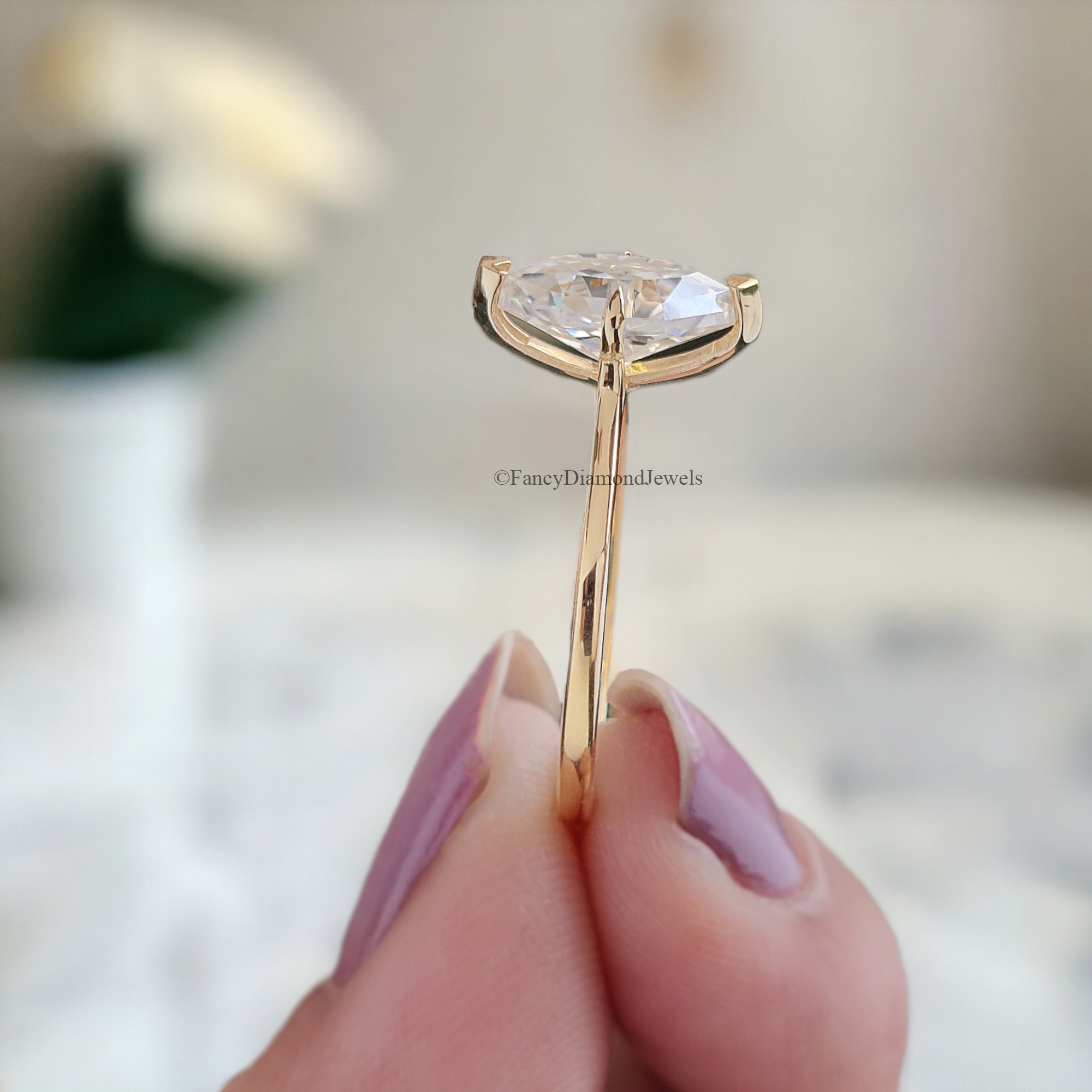 1.20 CT Dutch Marquise Cut Colorless Moissanite Ring Marquise Solitaire Engagement Ring 14K Solid Gold V Prong Set Ring For Beloved FD110