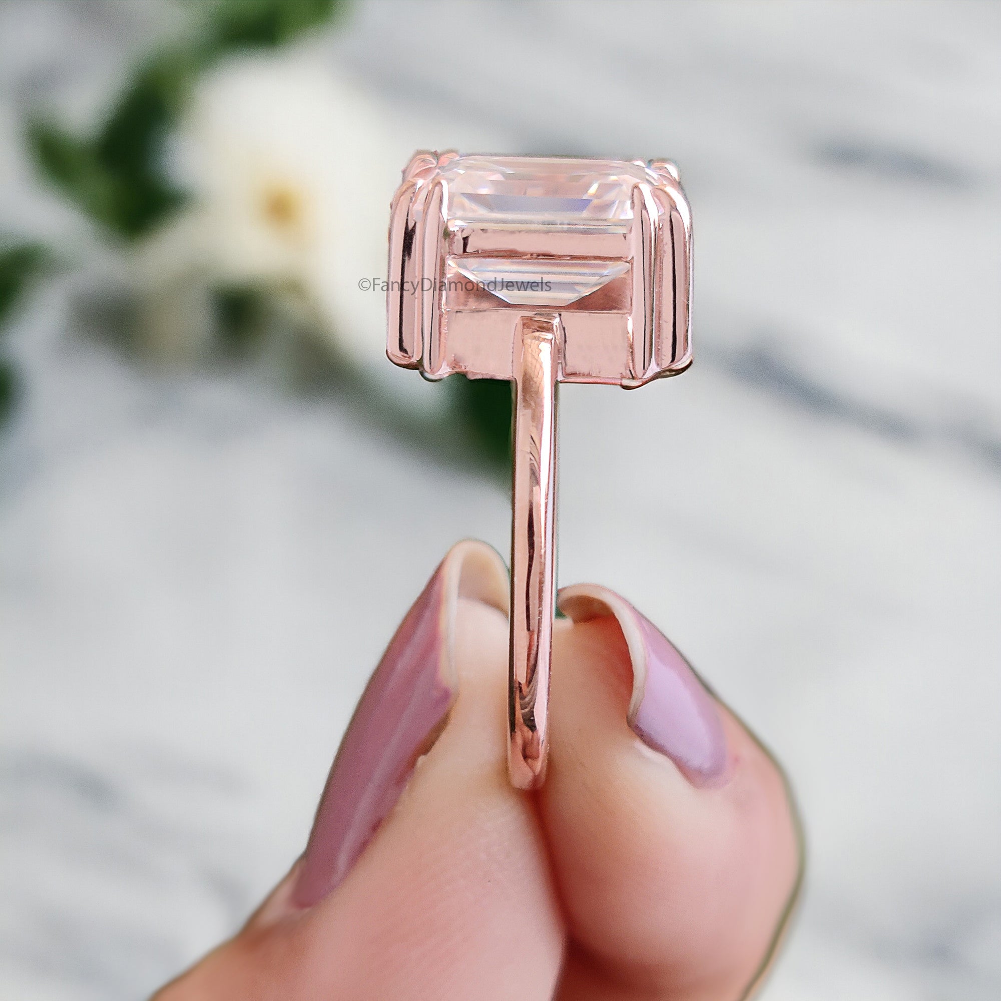 3.70 CT Emerald Shape Engagement Ring in Solid Rose 10K/14k/18k Gold Emerald Cut Solitaire Engagement Ring Brilliant Moissanite Ring FD31