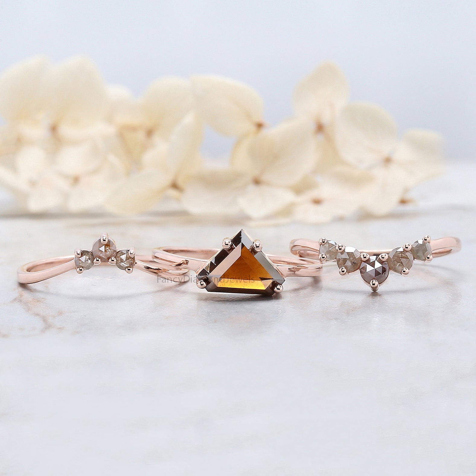 1.70 Ct Natural Shield Shape Brown Diamond Ring 6.85 MM Shield Cut Diamond Ring 14K Solid Rose Gold Silver Engagement Ring Halo Ring QL1866