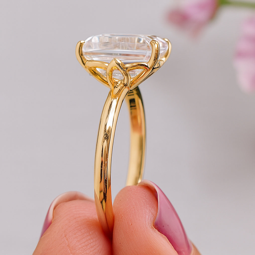 2.55 CT Emerald Cut Lab Grown Diamond Engagement Ring Emerald Diamond Statement ring Prong Set Floral Set Emerald Ring for Her FD476