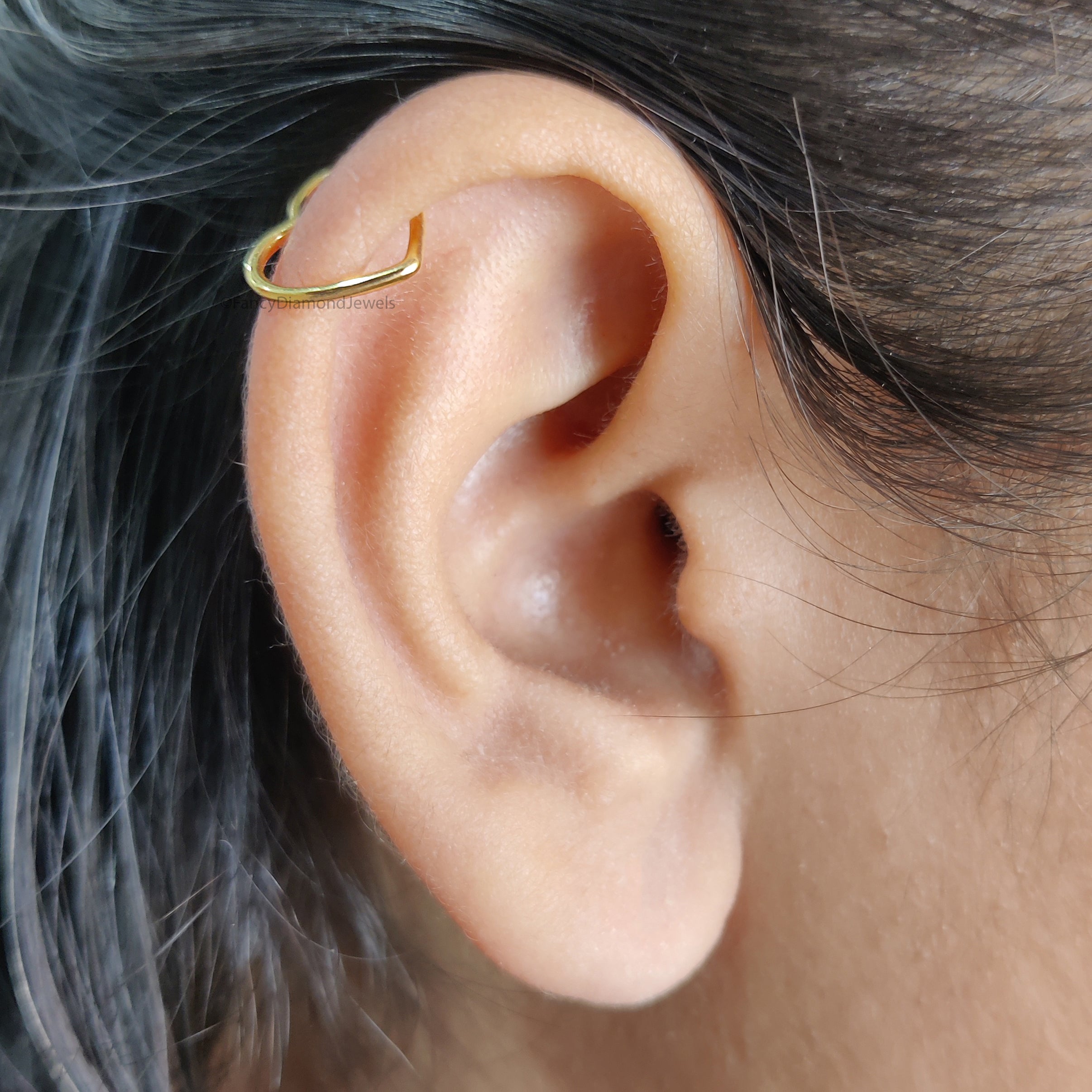 Fake Heart Helix Ring Fake Piercing Silver Yellow Gold Cuff minimalist-style earring 14K Yellow Gold Ear Wrap Cuff Gift For Her FD480