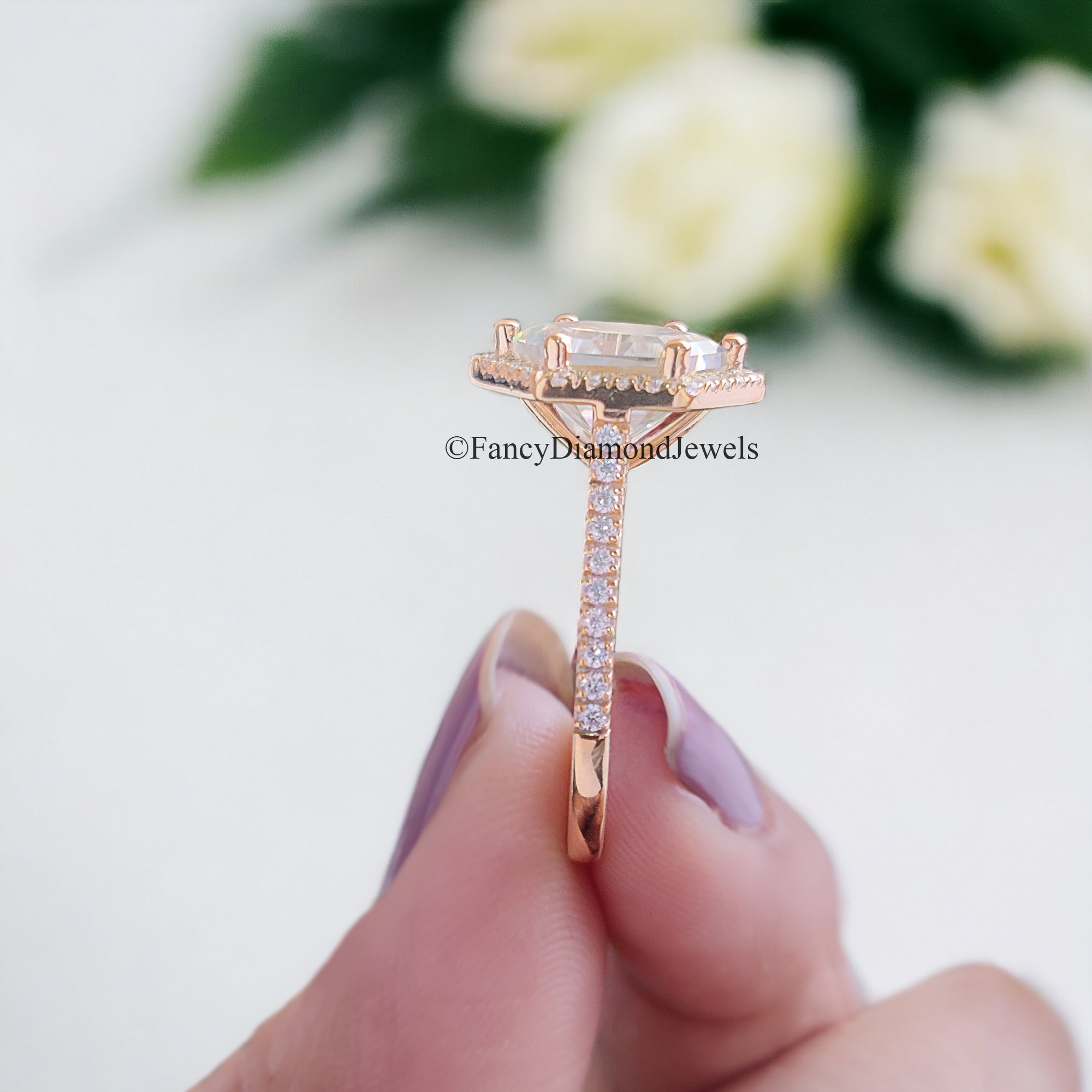 3.10 CT Hexagon And Round Cut Colorless Moissanite Halo Engagement Ring Prong Set Wedding Ring Cathedral Ring Anniversary Gift Ring FD101