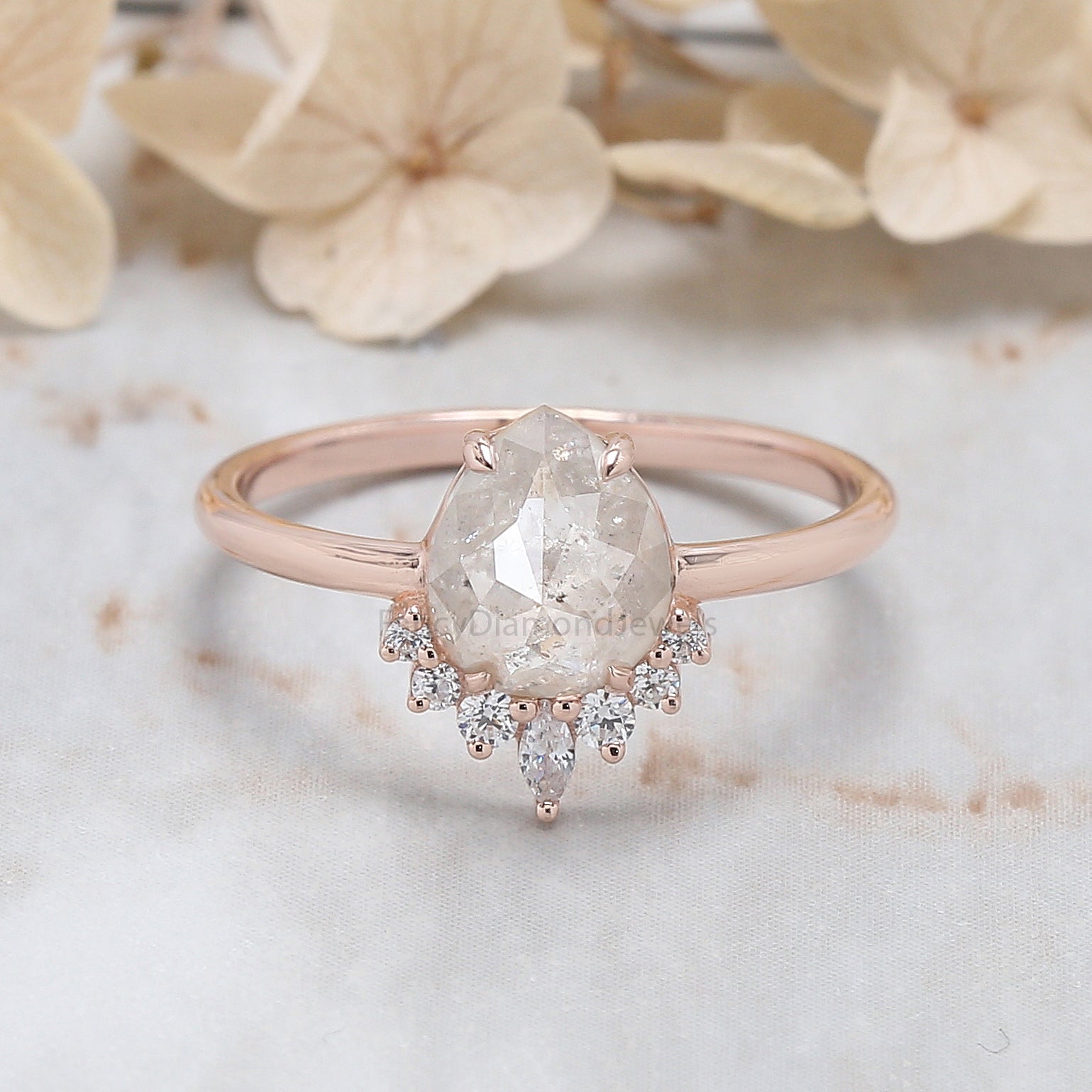 Pear Cut Grey Color Diamond Ring 1.06 Ct 7.80 MM Pear Shape Diamond Ring 14K Solid Rose Gold Silver Pear Engagement Ring Gift For Her QN8862