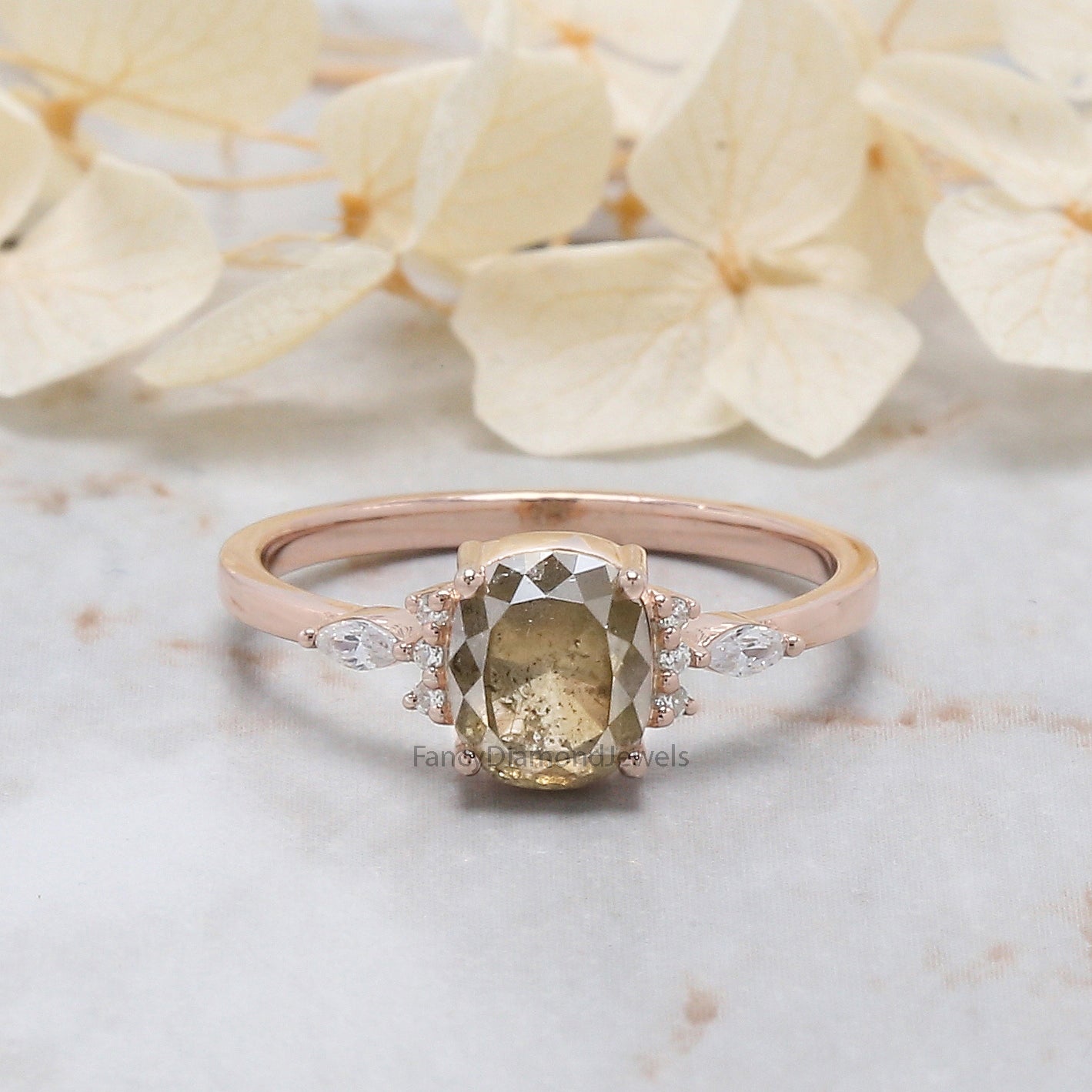 Cushion Cut Yellow Color Diamond Ring 1.29 Ct 6.80 MM Cushion Diamond Ring 14K Solid Rose Gold Silver Engagement Ring Gift For Her QL7333