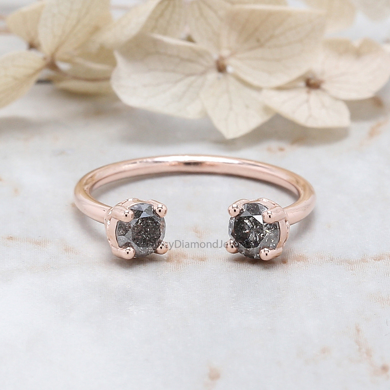 Round Cut Salt And Pepper Diamond Ring 0.63 Ct 4.25 MM Round Diamond Ring 14K Solid Rose Gold Silver Engagement Ring Gift For Her QL1377