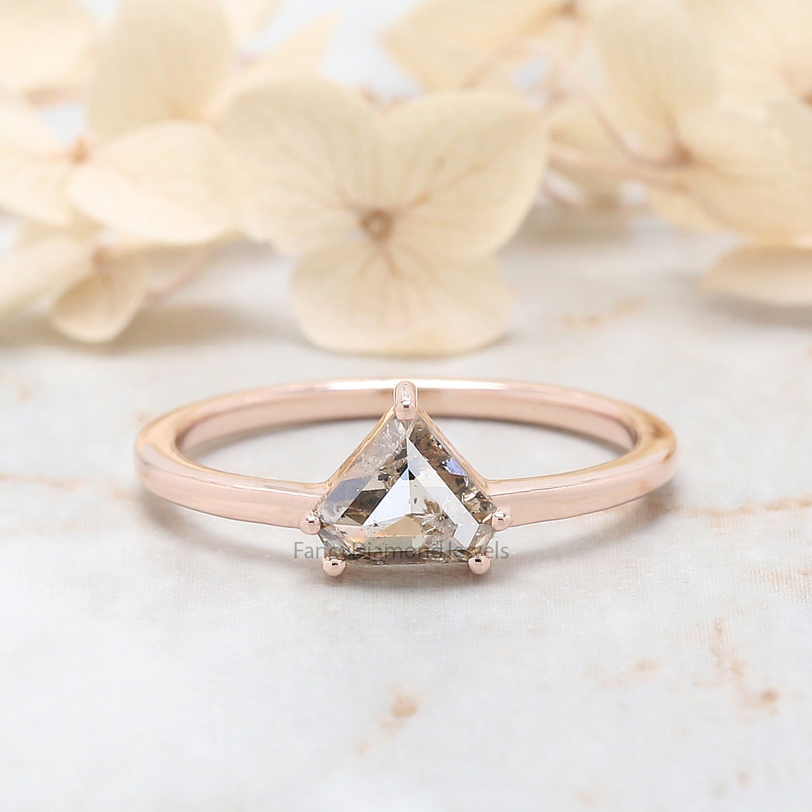 Shield Cut Salt And Pepper Diamond Ring 0.73 Ct 5.79 MM Shield Diamond Ring 14K Solid Rose Gold Silver Engagement Ring Gift For Her QL9513
