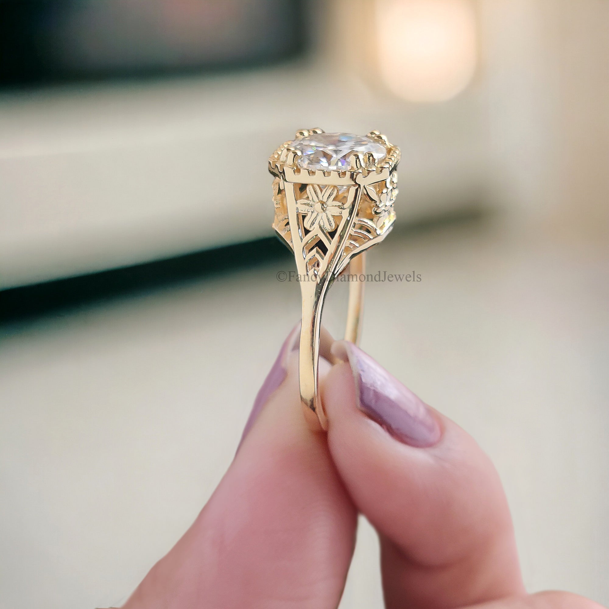 Art Deco Ring 1.80 CT Round Old European Cut Colorless Moissanite Ring OEC Ring Engagement Ring Wedding Ring Bridal Set 14KT Gold FD121