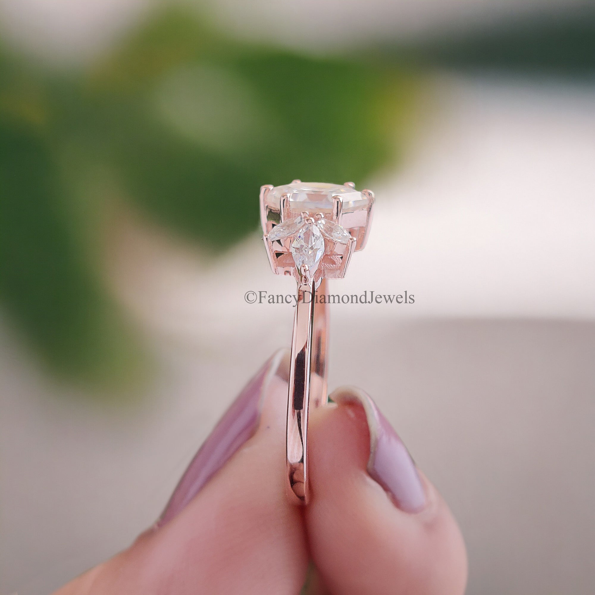 Hexagon cut Moissanite engagement ring Rose gold vintage Unique Marquise Diamond Cluster engagement ring delicate wedding Bridal ring FD104