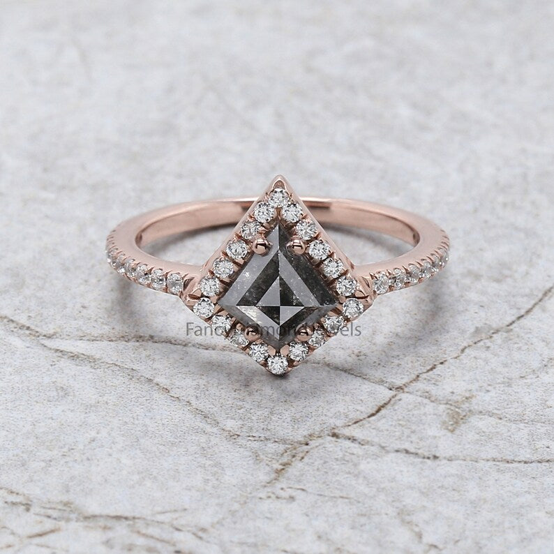 0.94 Ct Natural Kite Shape Salt And Pepper Diamond Ring 7.60 MM Kite Cut Diamond Ring 14K Solid Rose Gold Silver Engagement Ring QL2038
