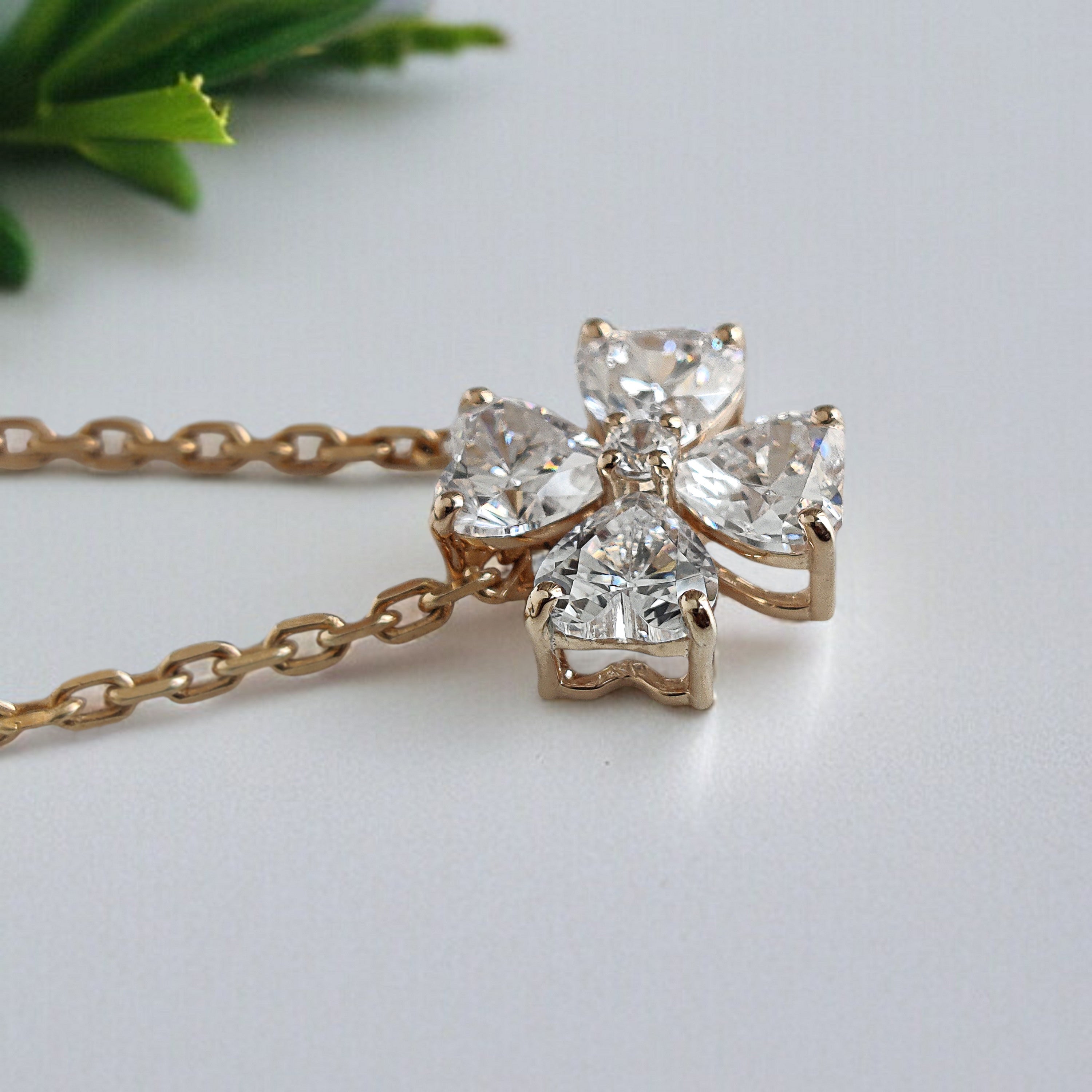 Heart Cut CZ Diamond Simulant Pendant Yellow Silver handmade jewelry Necklace Round Shape prong basket set Necklace With Chain FD463