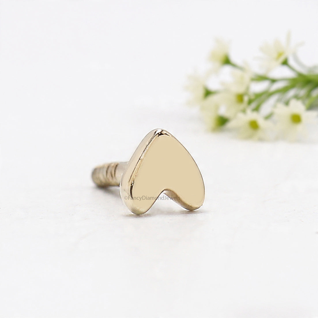 Heart Internally Threaded Labret tragus stud conch earrings Silver Yellow Gold Cuff cartilage helix stud flat back labret stud FD507