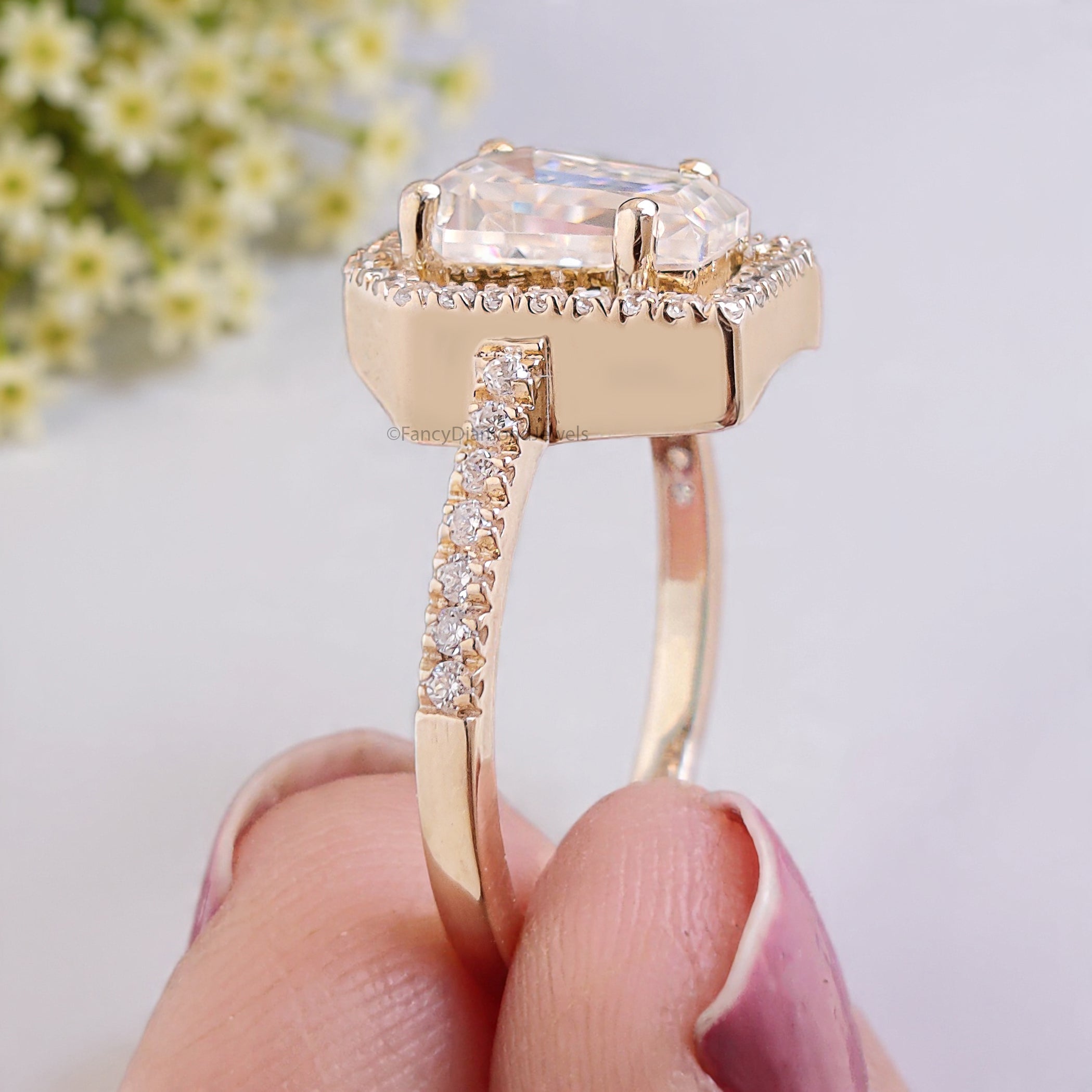 1.55 CT Coffin Lab Grown Diamond Promise Ring Coffin Diamond Halo/ Prong Set Ring Coffin Diamond Engagement Ring Gift For Wedding Ring FD474