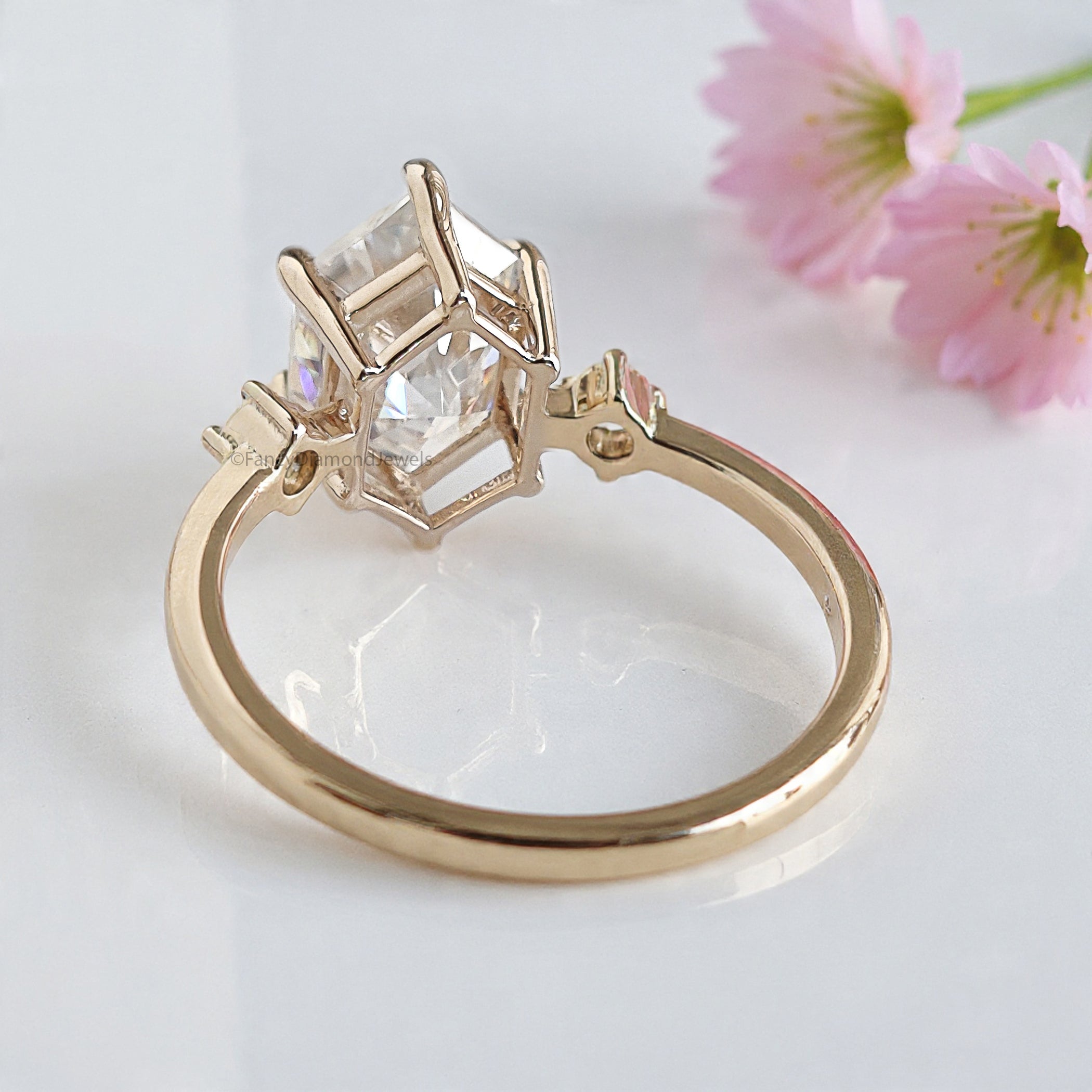 2.35 CT Hexagon cut Lab Grown Diamond Engagement Ring Three Stone Diamond ring Prong Set Hexagon Ring Gift for Her Wedding Ring FD472