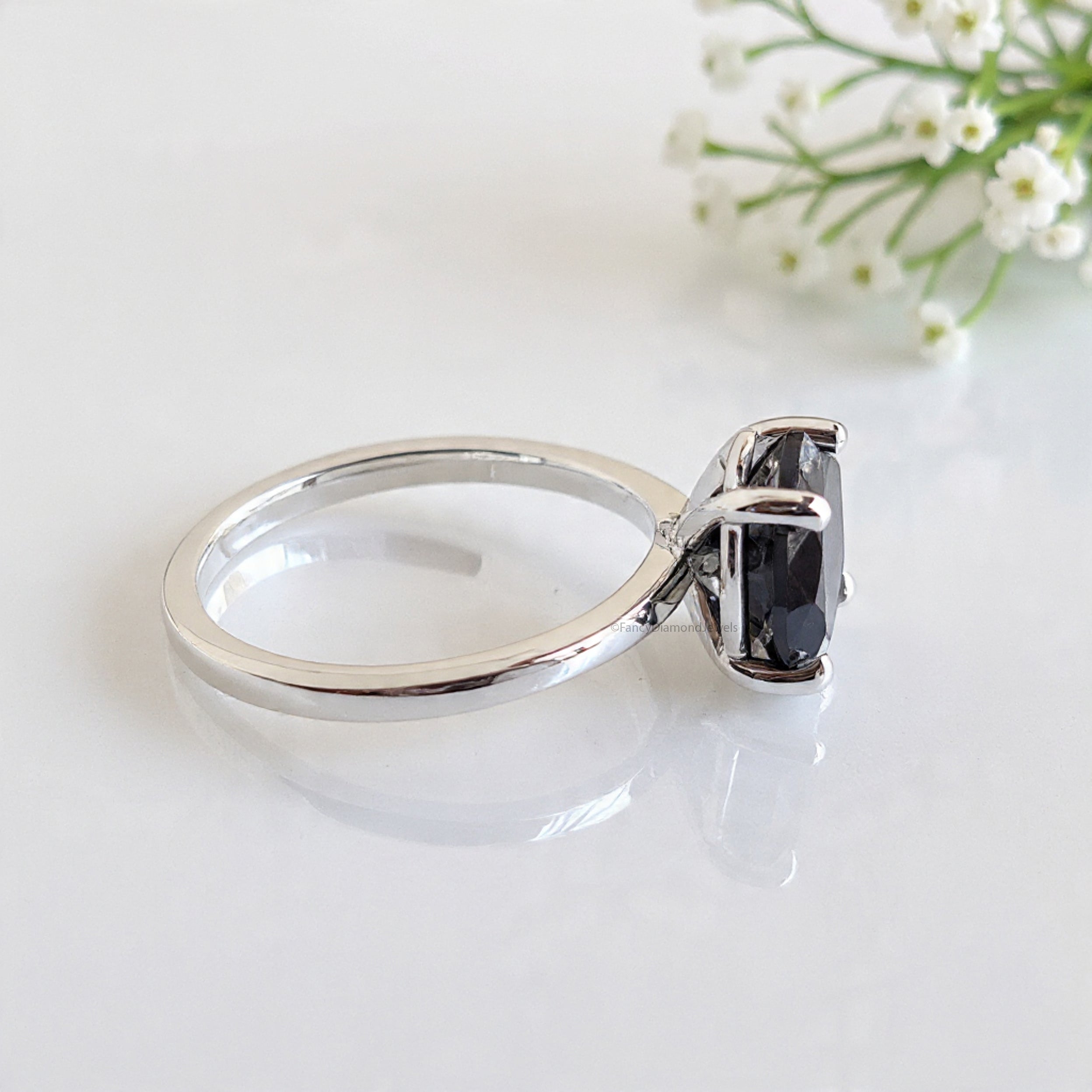 Round Black Onyx stone engagement ring 11mm 9mm 8mm 6.50mm 4mm ring silver simulant Ring Solitaire ring Diamond ring Gift for her FD505