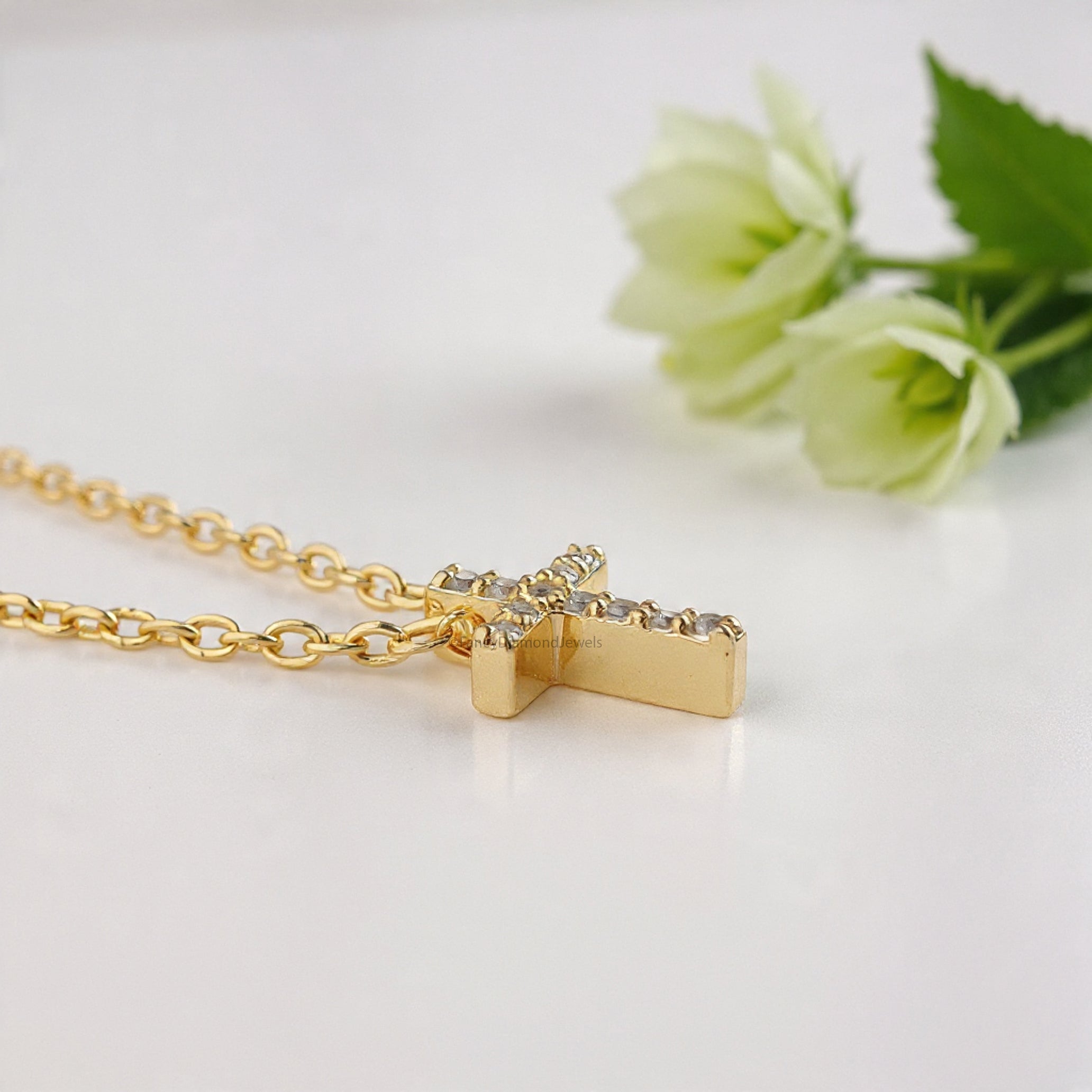 Diamond Cross Necklace Yellow Silver handmade jewelry Necklace Religious Jewelry Necklace With Chain FD512
