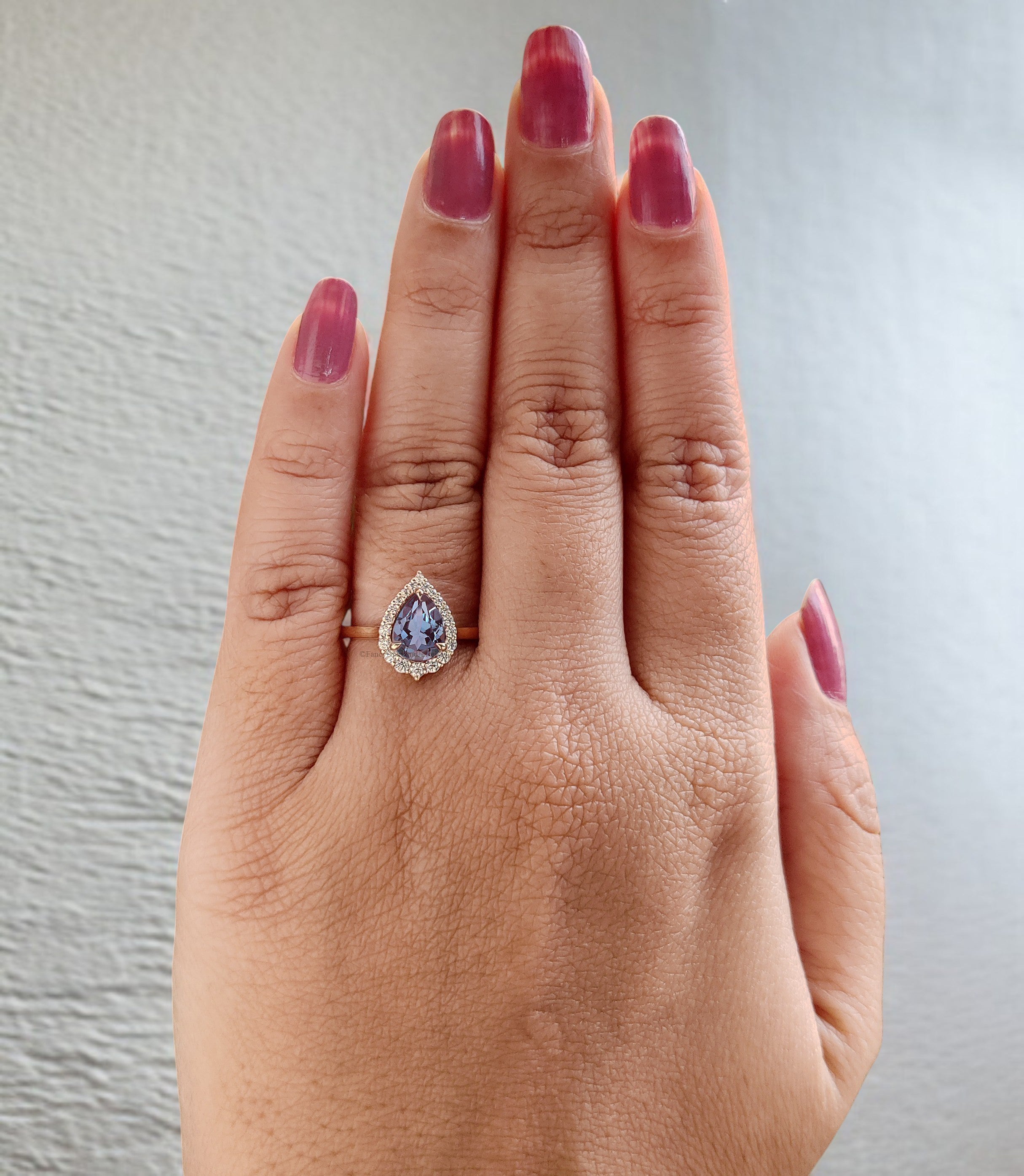 Vintage pear Alexandrite Engagement Ring 1.08 CT Pear Shaped Halo Set Ring For Her Anniversary Gift Ring unique wedding ring For women FD460