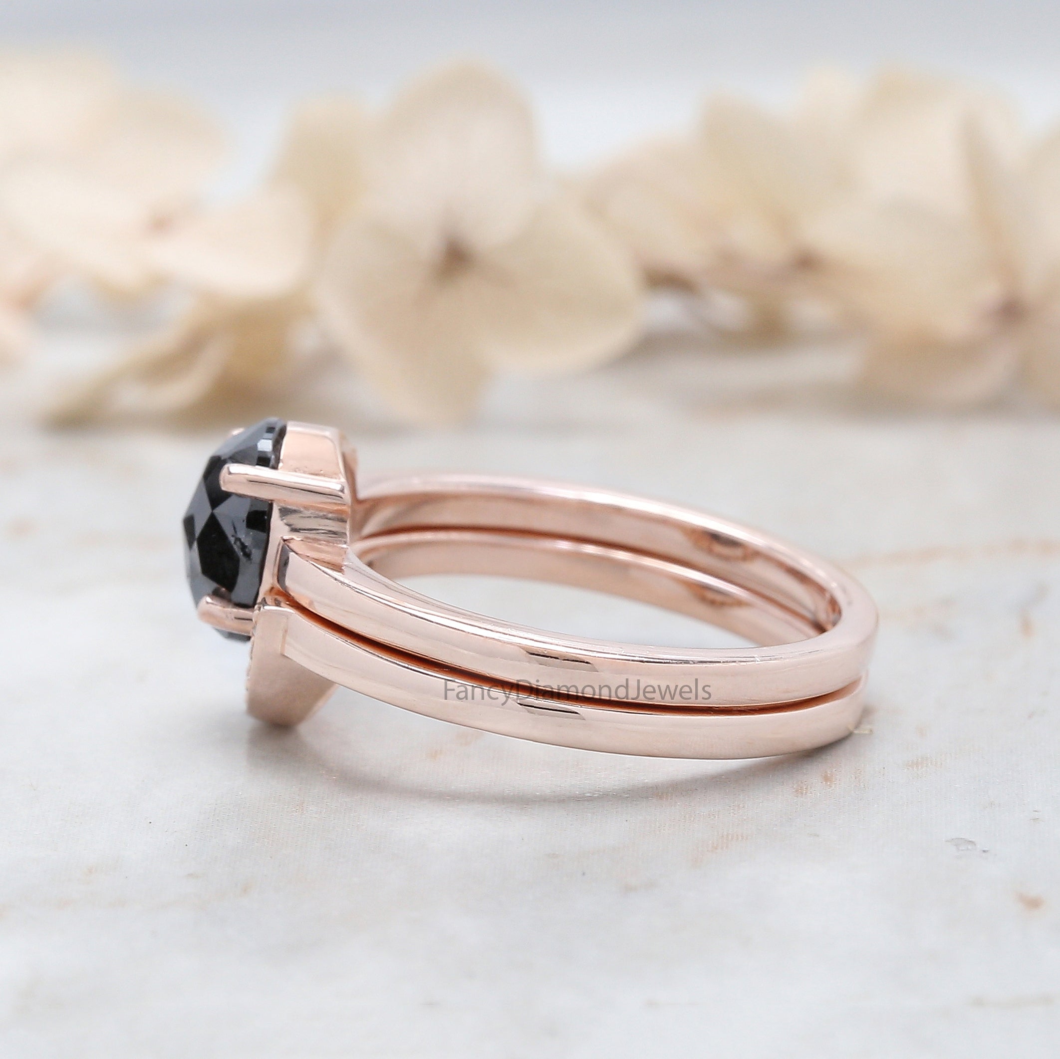 Oval Cut Salt And Pepper Diamond Ring 1.28 Ct 7.55 MM Oval Diamond Ring 14K Solid Rose Gold Silver Oval Engagement Ring Gift For Her QL3079