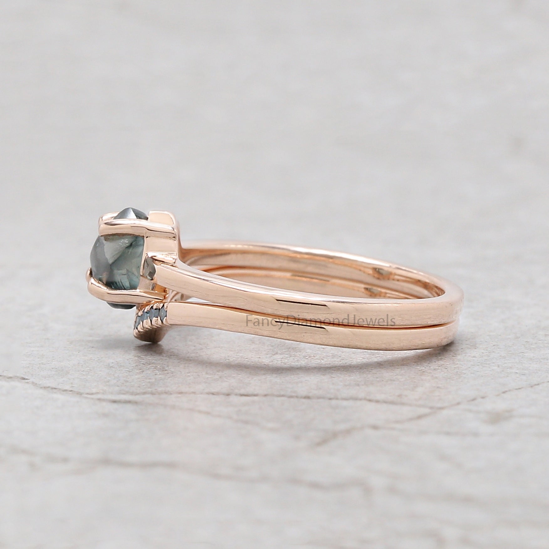 1.05 Ct Natural Rough Cut Blue Color Diamond Ring 6.30 MM Crystal Rough Diamond Ring 14K Solid Rose Gold Silver Engagement Ring QL2344