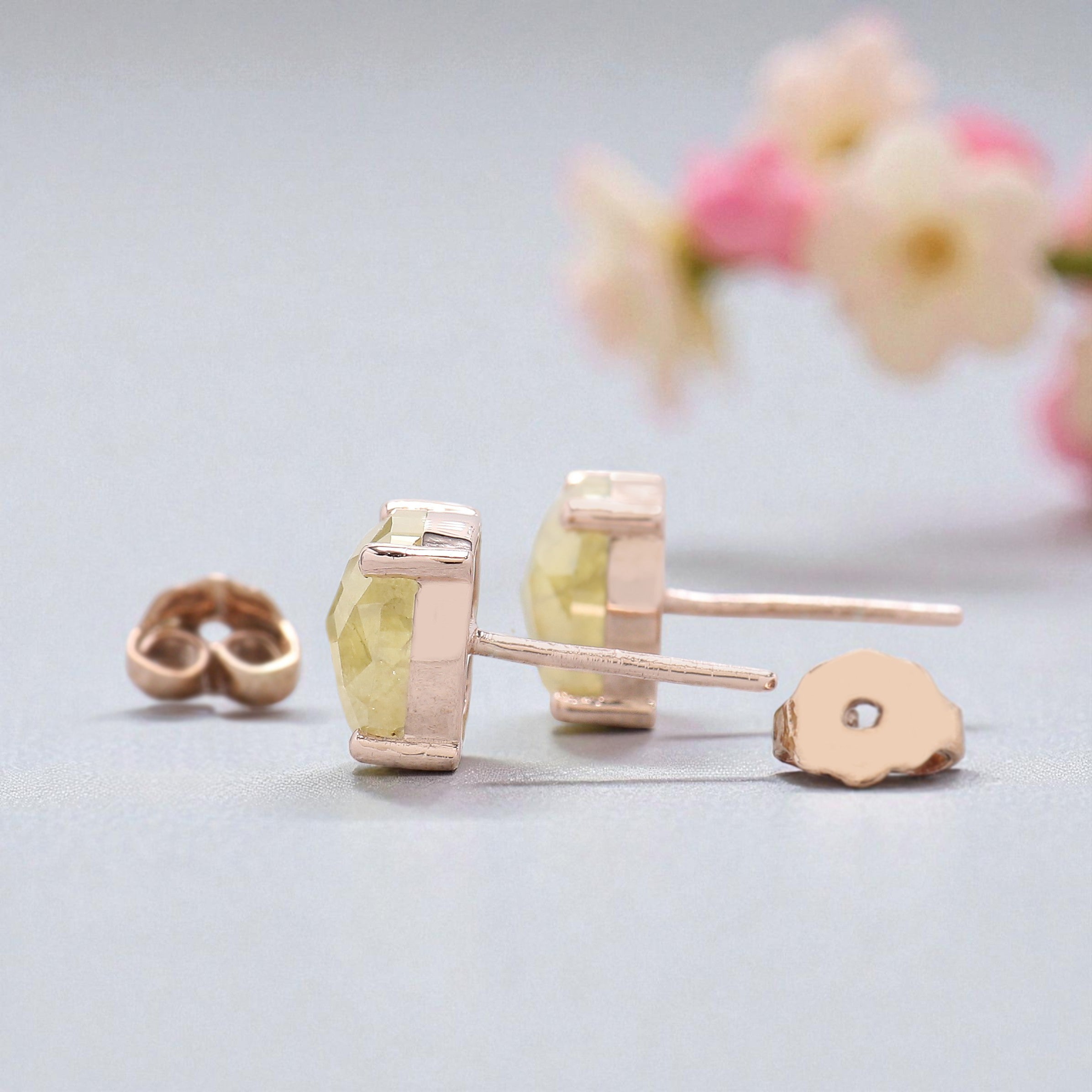 Cushion Yellow Color Diamond Earring 3.01 Ct 7.90 MM Cushion Diamond Earring 14K Rose Gold Silver Engagement Earring Gift For Her KDN9872