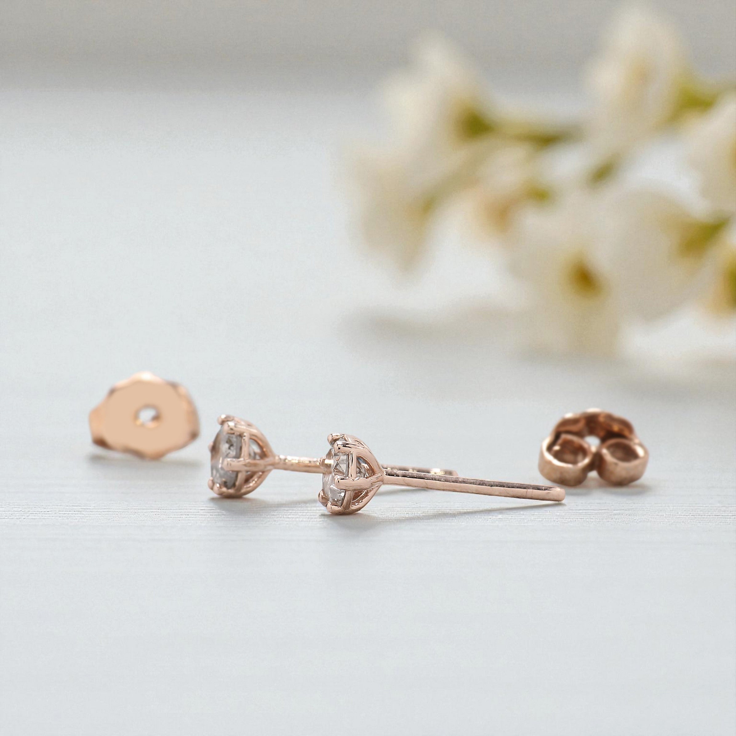 Round Salt And Pepper Diamond Earring 0.39 Ct Round Diamond Earring 14K Solid Rose Gold Silver Round Rose Cut Earring Gift For Her KD992