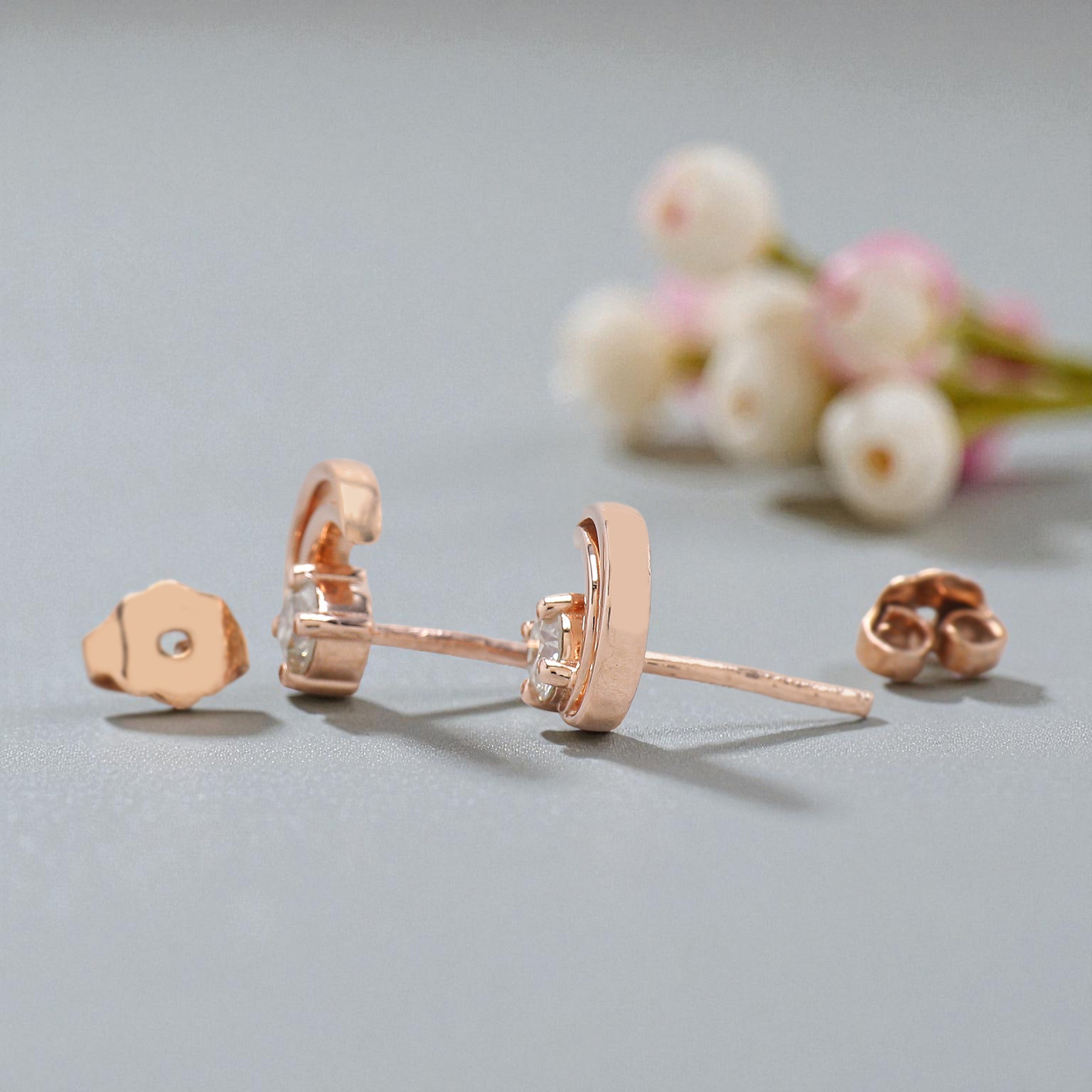 Round White Diamond Earring 0.34 Ct 3.50 MM Round Diamond Earring 14K Solid Rose Gold Silver Round Rose Cut Earring Gift For Her KDN1863