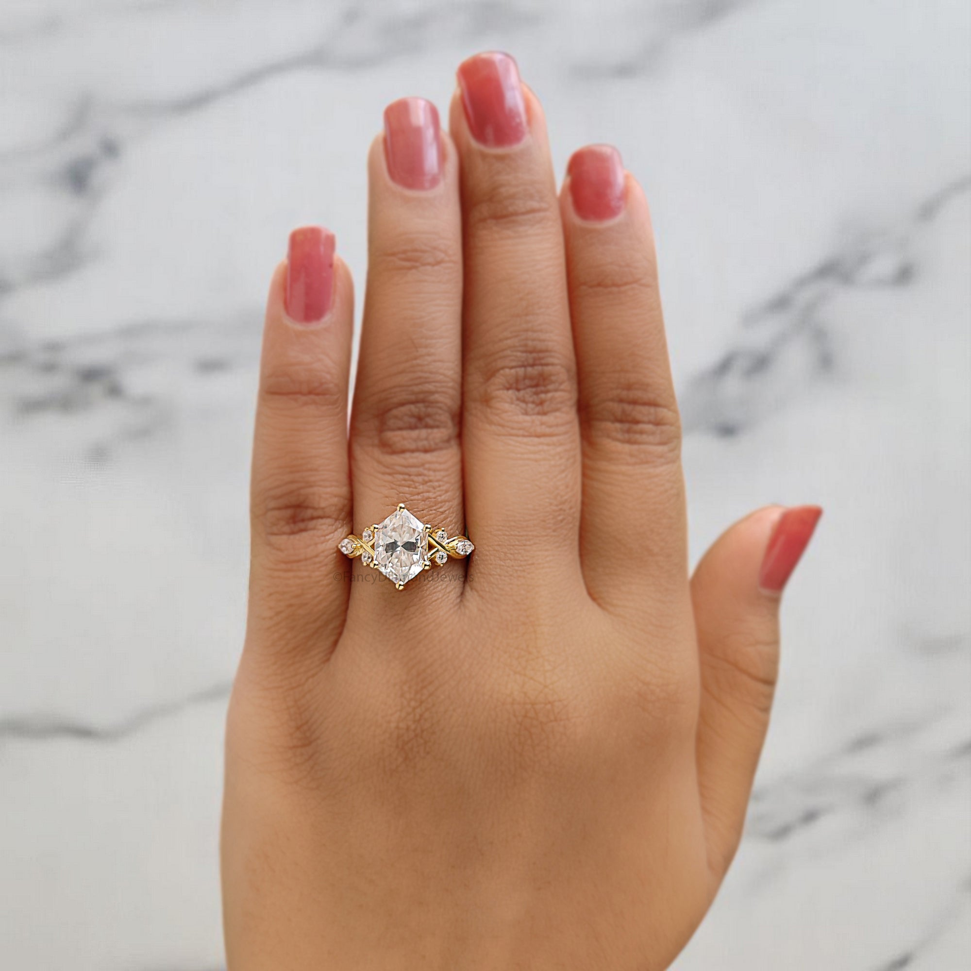 2.35 CT Hexagon Brilliant Cut Moissanite Engagement Ring Prong Setting Ring Marquise Moissanite Wedding Ring Promise Ring Gift For Her FD360