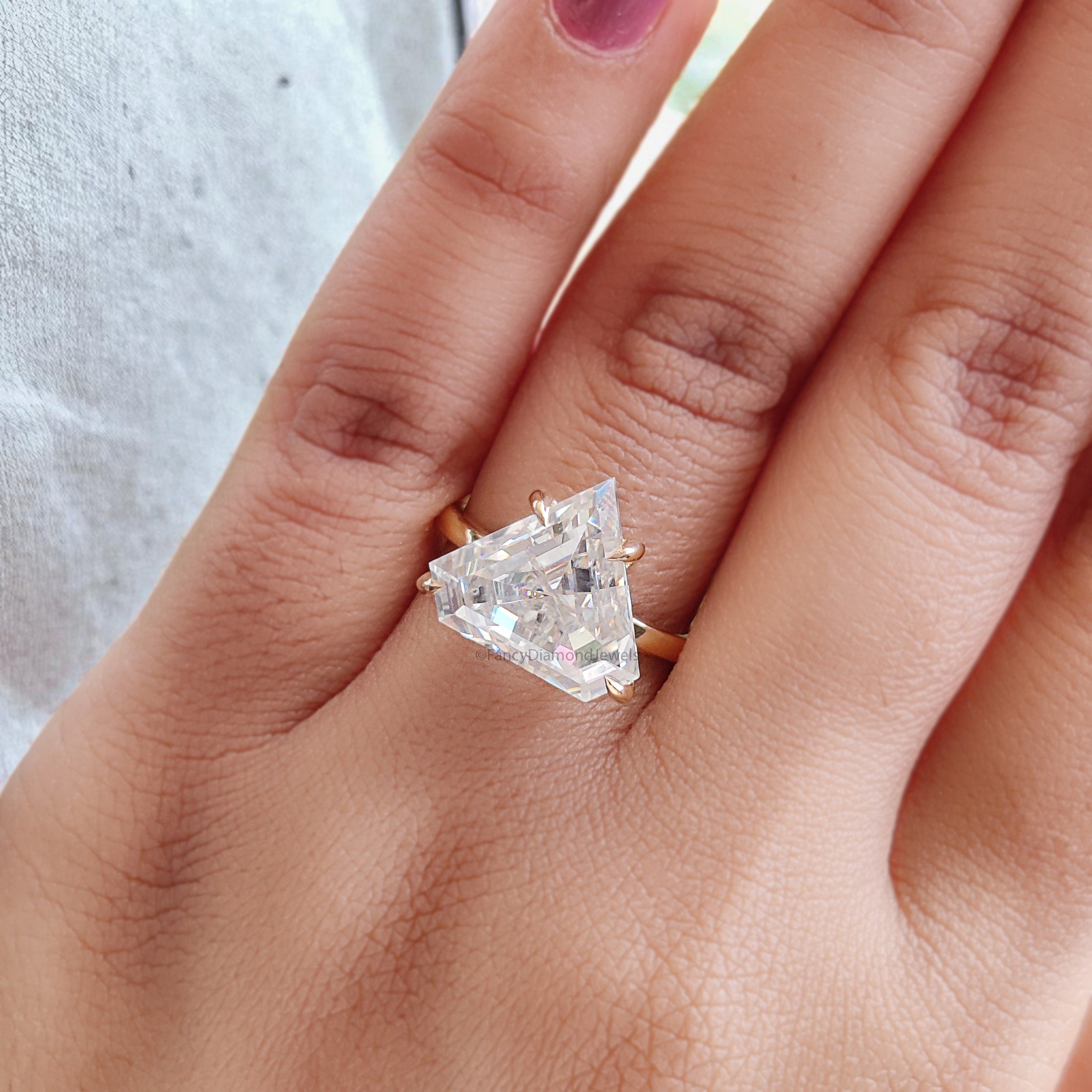 5.95 CT Shield Brilliant Cut Moissanite Engagement Ring Prong Set Ring Shield Solitaire Wedding Ring Yellow Gold Ring Gift For Her FD445