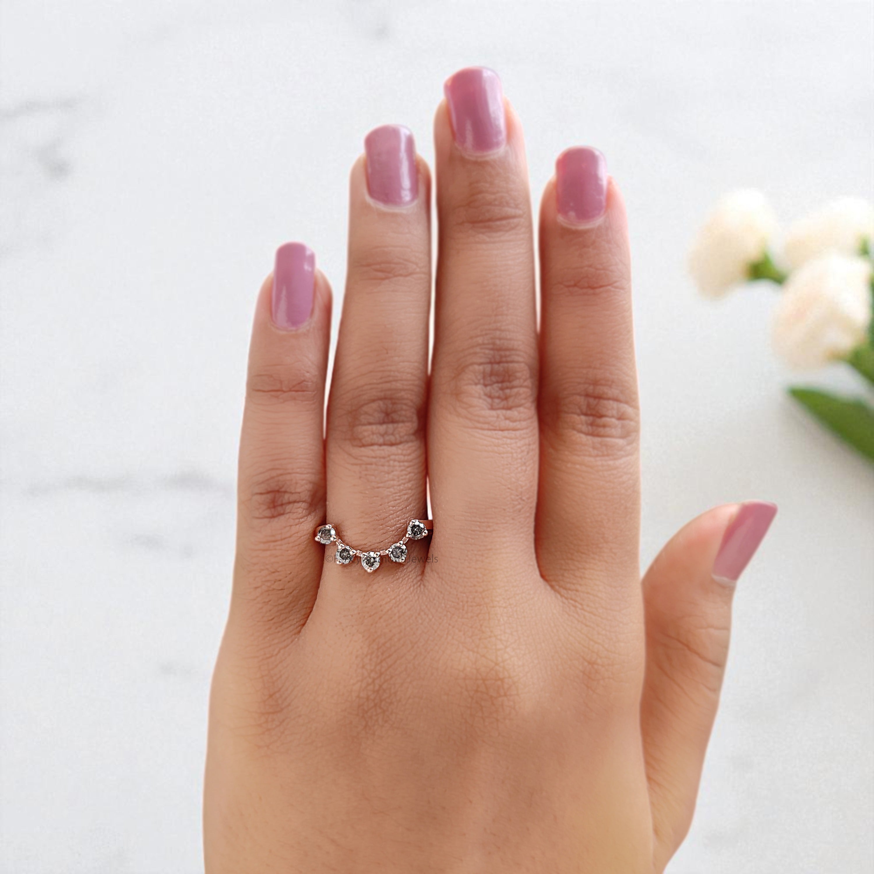 Silver/10K/14K/18K Engagement Band Crown Wedding Band 0.30 CT Round Salt And Pepper Diamond Band Half Eternity Anniversary Gold Ring KD292