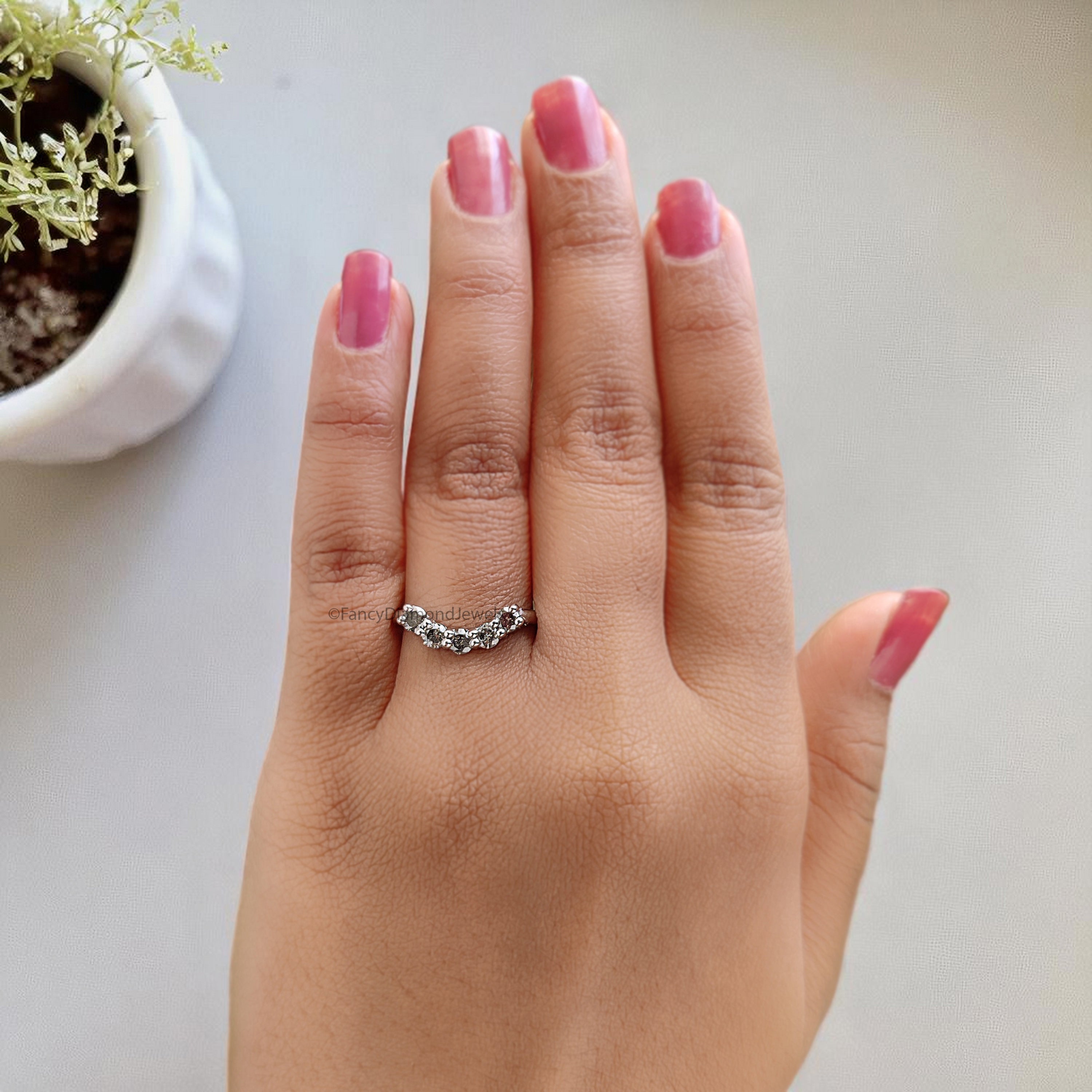 0.53 Ct Salt And Pepper Round Diamond Wedding Band Silver/10K/14K/18K Band Half Eternity Minimalist stacking dainty matching Ring KD929
