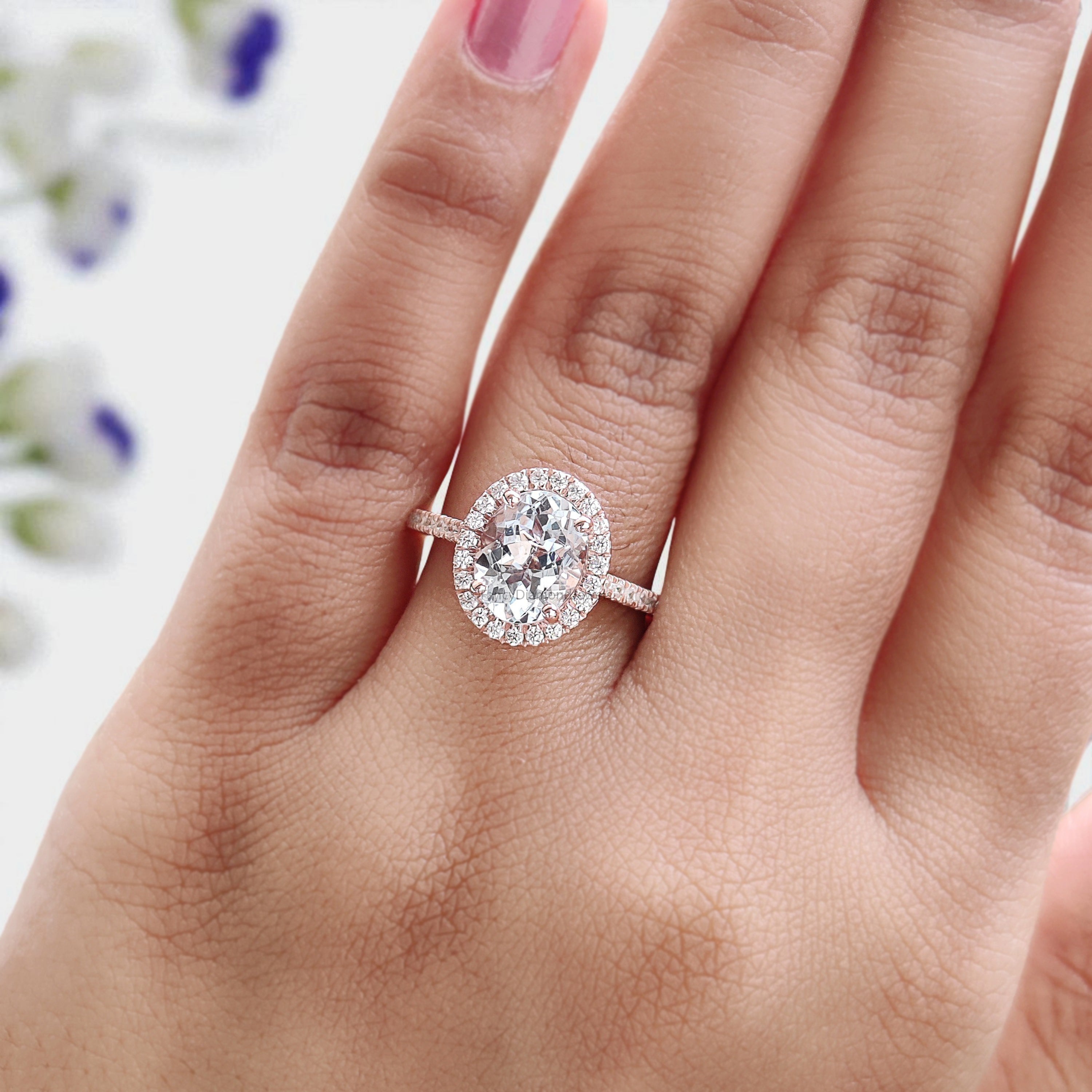 1.75 CT Oval Cut Natural Aquamarine Engagement Ring Rose Gold Ring Oval Diamond Wedding Ring Unique Vintage Halo Ring Gift For Her FD425
