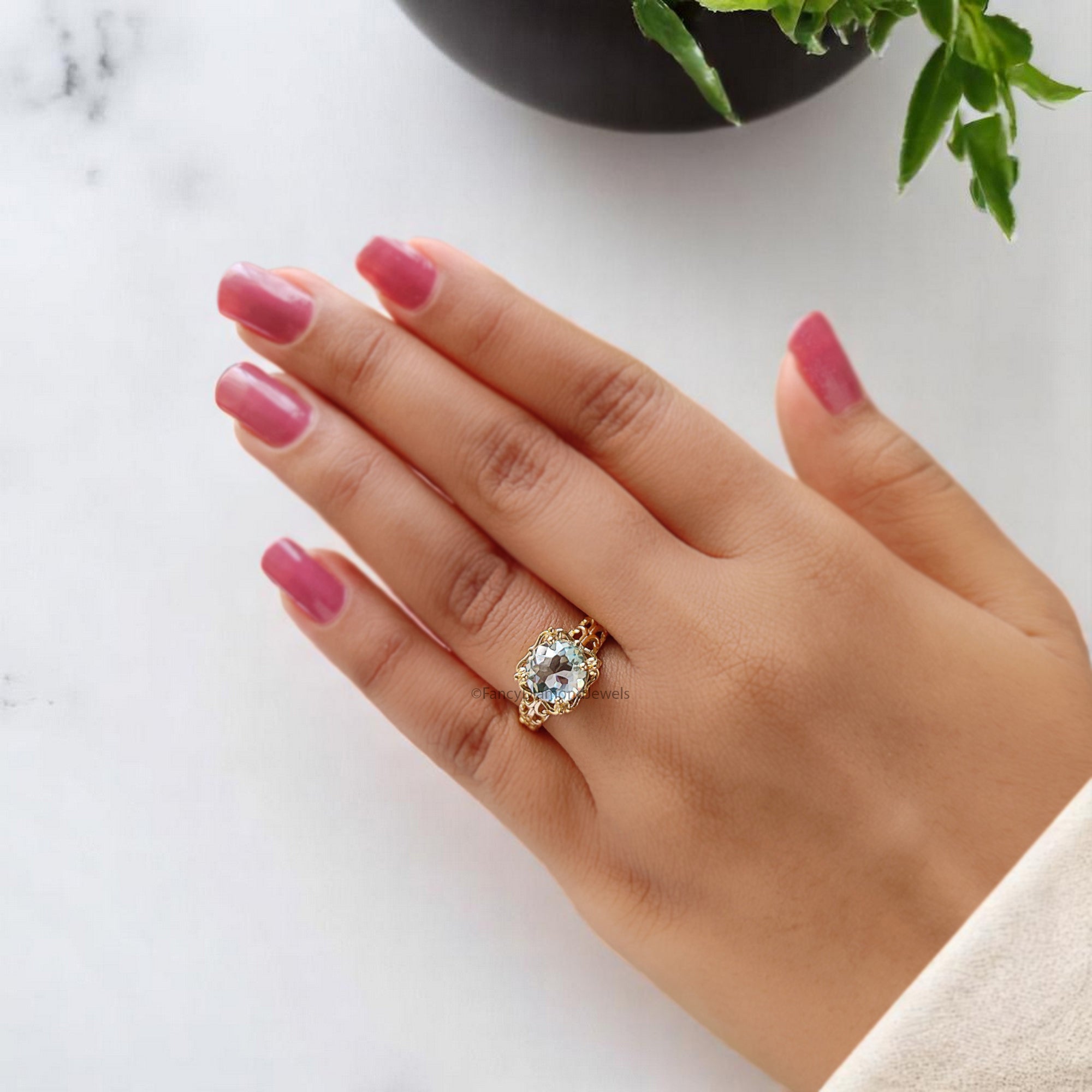Antique 2.65 CT Round Rose Cut Blue Moissanite Engagement Ring Filigree Wedding Ring Anniversary Gift Promise Ring Unique Ring FD369