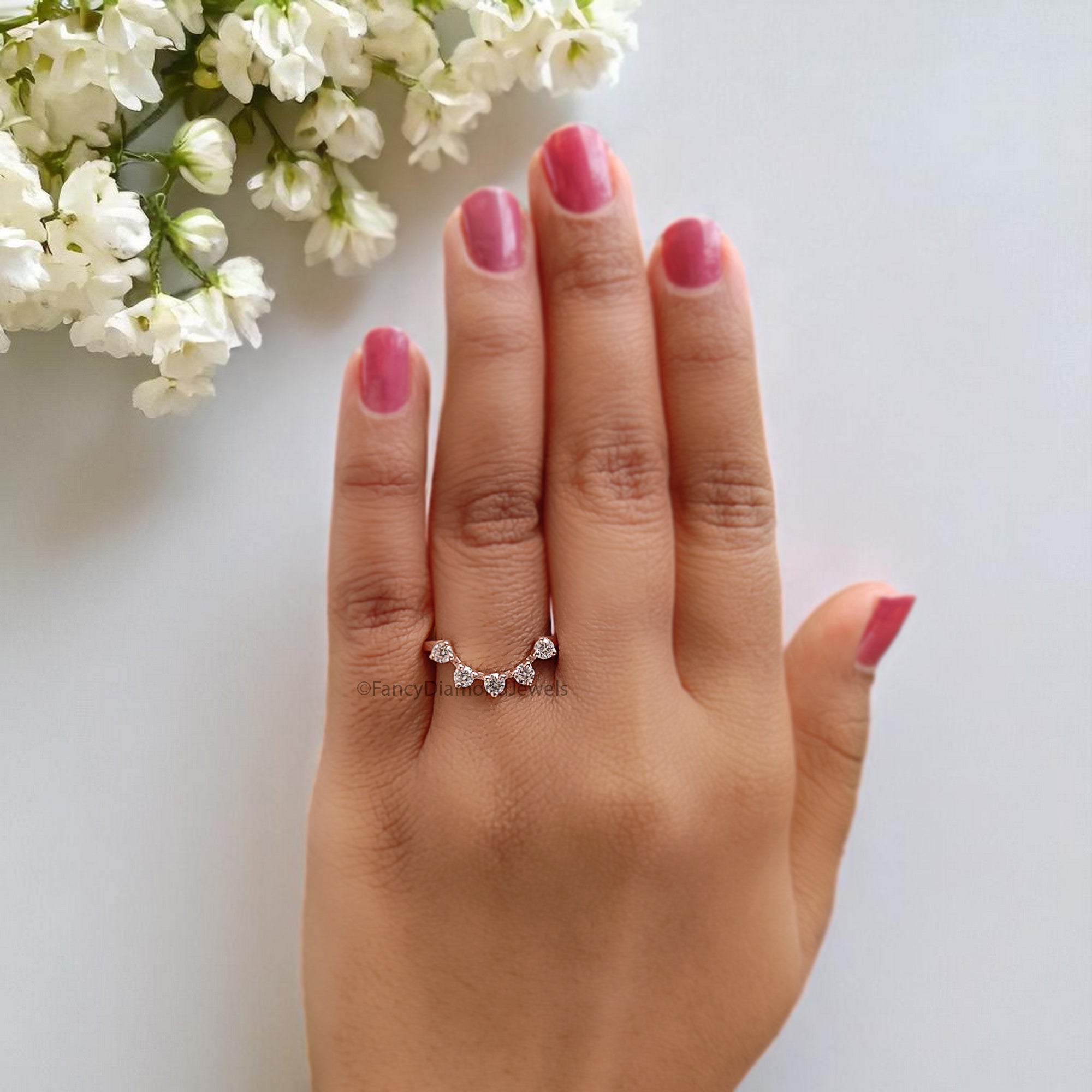 Silver/10K/14K/18K Engagement Band Art Deco Crown Wedding Band 0.38 TW Round Diamond Band Half Eternity Anniversary Rose Gold Ring FD375