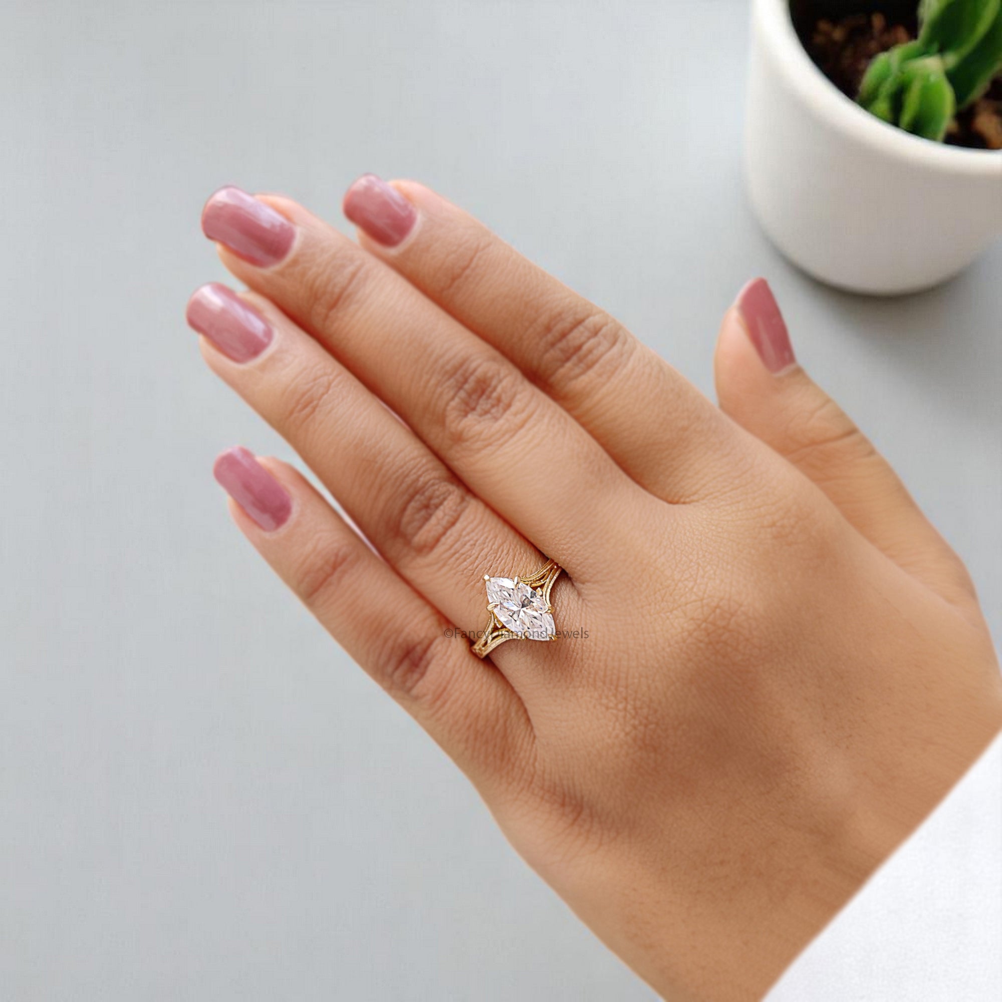 1.15 CT Marquise Cut Moissanite Engagement Ring Filigree Wedding Ring Solitaire Ring Bridal Promise Ring Yellow Gold Ring Gift For Her FD365