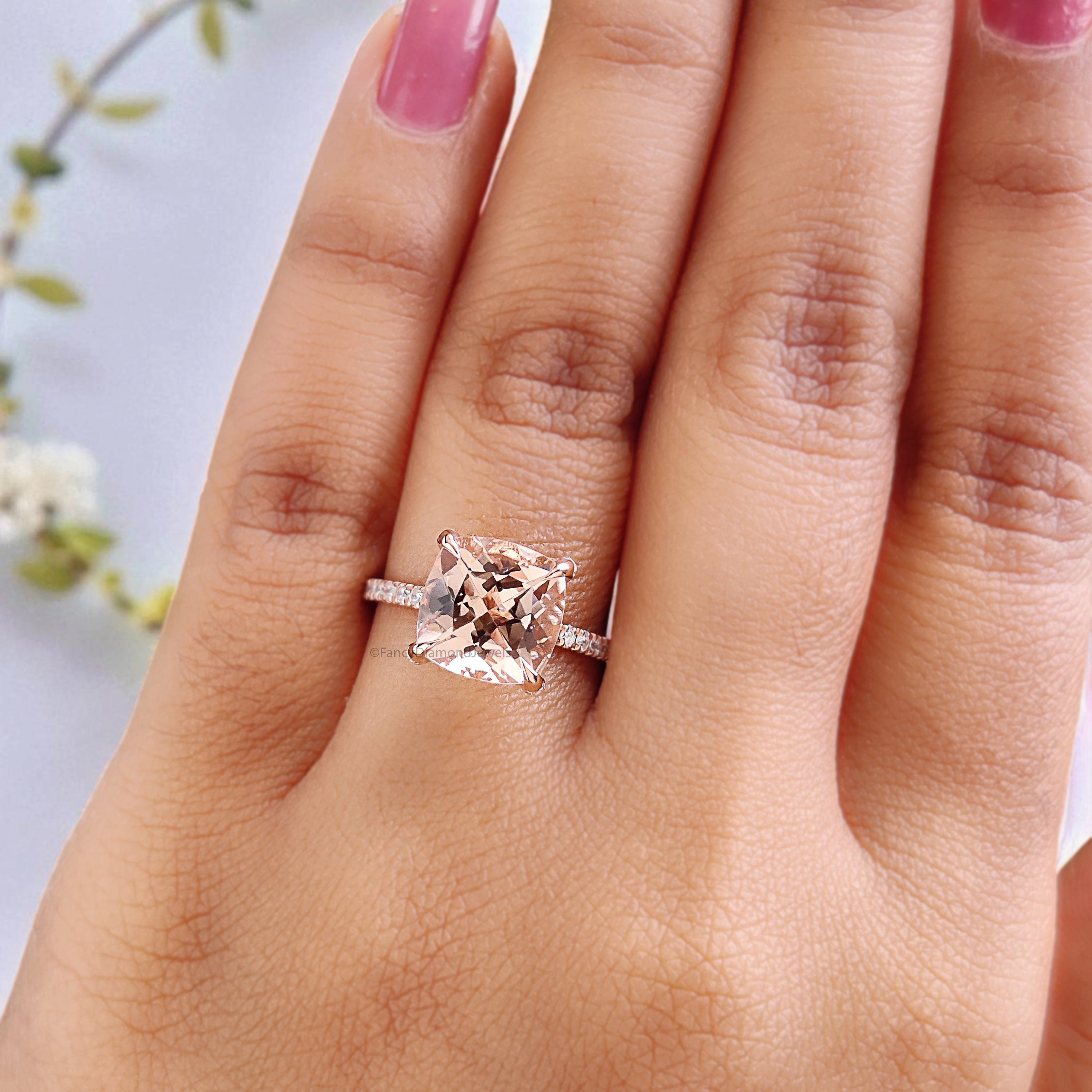 2.85 CT Cushion Cut Natural Morganite Engagement Ring Rose Gold Ring Cushion Wedding Ring Unique Hidden Halo Ring Gift For Her FD446
