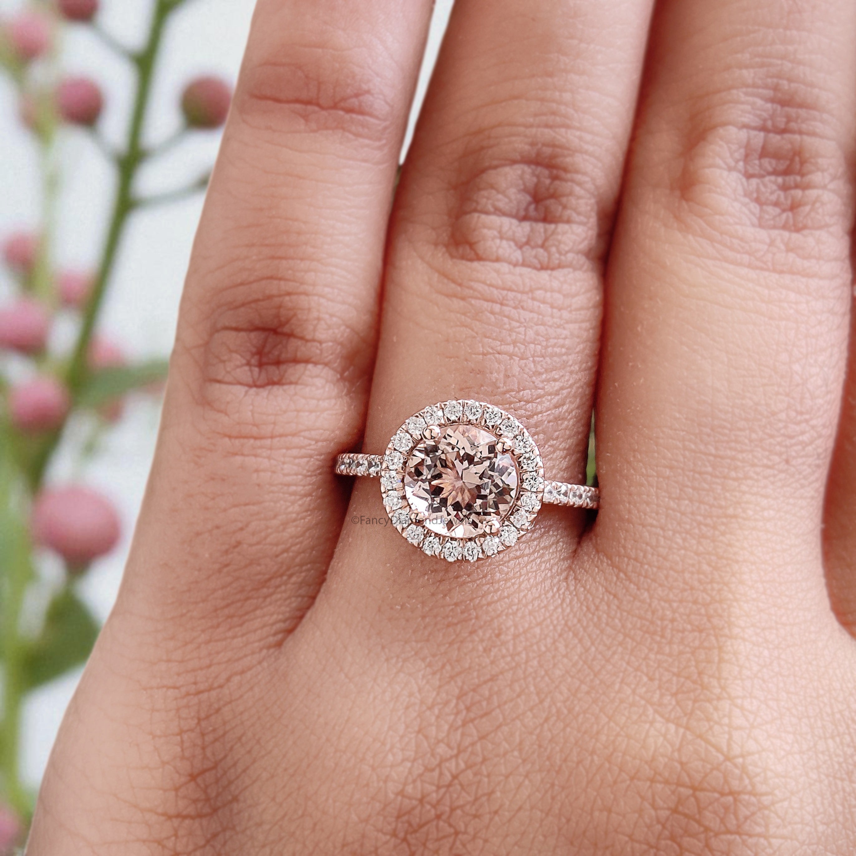 1.40 CT Round Cut Natural Morganite Engagement Ring Rose Gold Ring Round Shape Wedding Ring Unique Vintage Halo Ring Gift For Her FD433