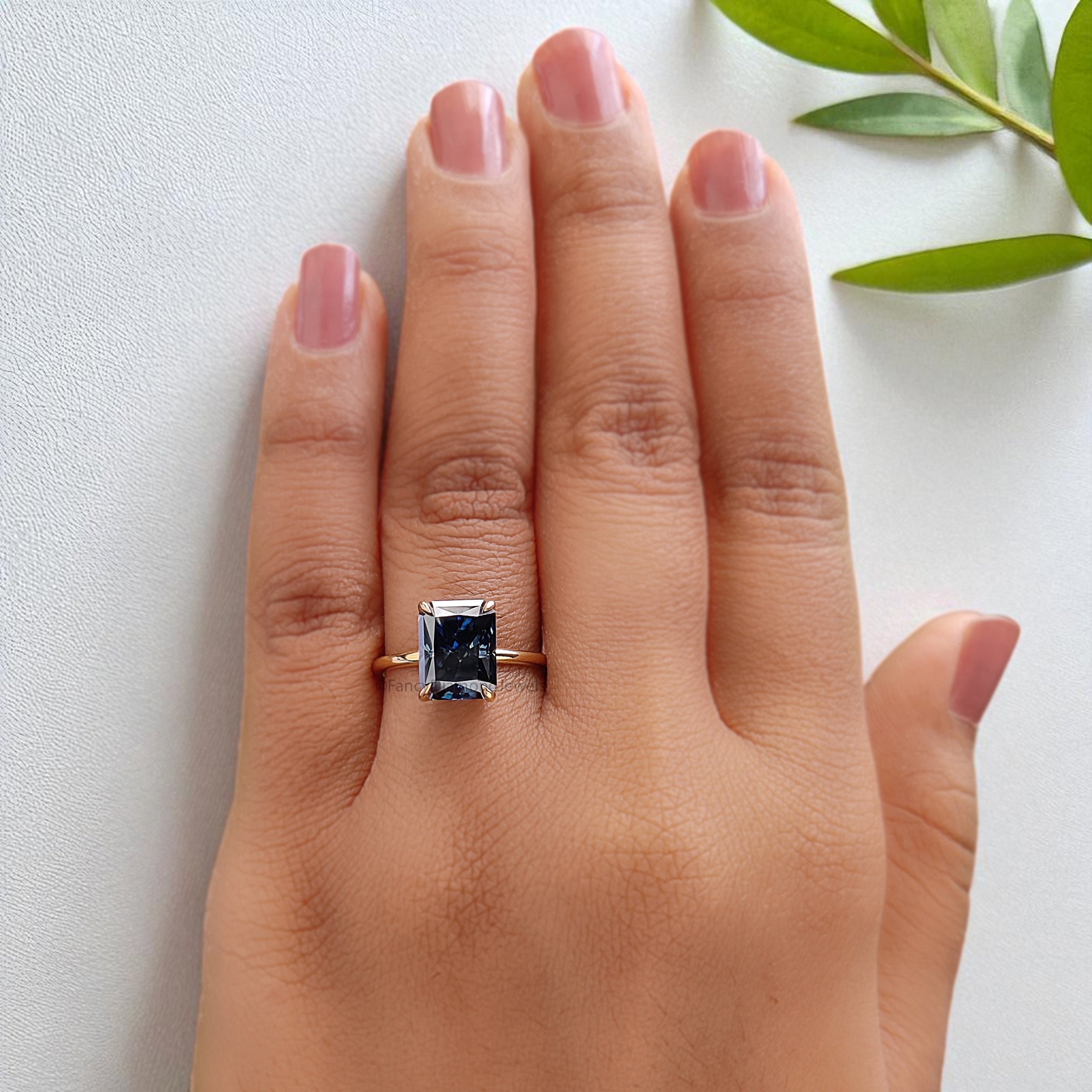 2.90 CT Radiant Cut Royal Blue Moissanite Ring Yellow Gold Ring Engagement Ring Wedding Ring Pointed Claw Prong Ring Solitaire Ring FD399