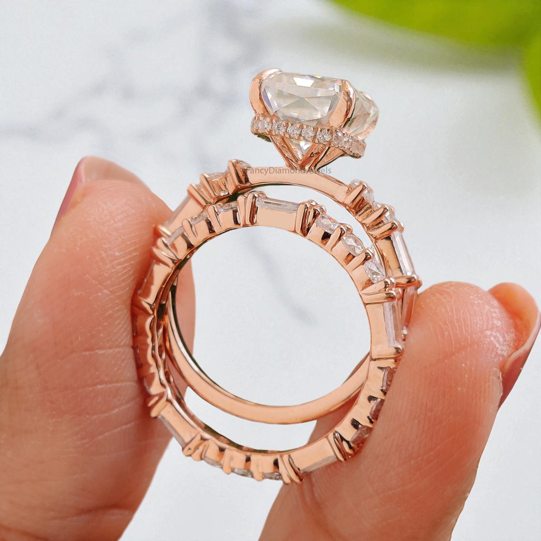 3.70 CT Radiant Cut Colorless Moissanite Bridal Ring Set Engagement Ring Pointed Claw Prong Set Ring Anniversary Ring Rose Gold Ring FD414