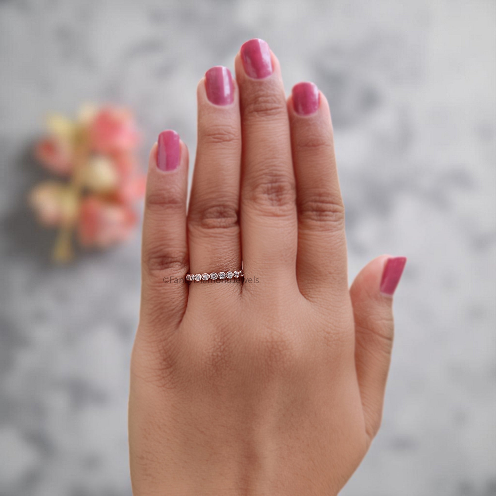 Bezel Set Silver/10K/14K/18K Band 0.36 CT Natural White Diamond Wedding Band Full Eternity Minimalist stacking dainty matching Ring KD889