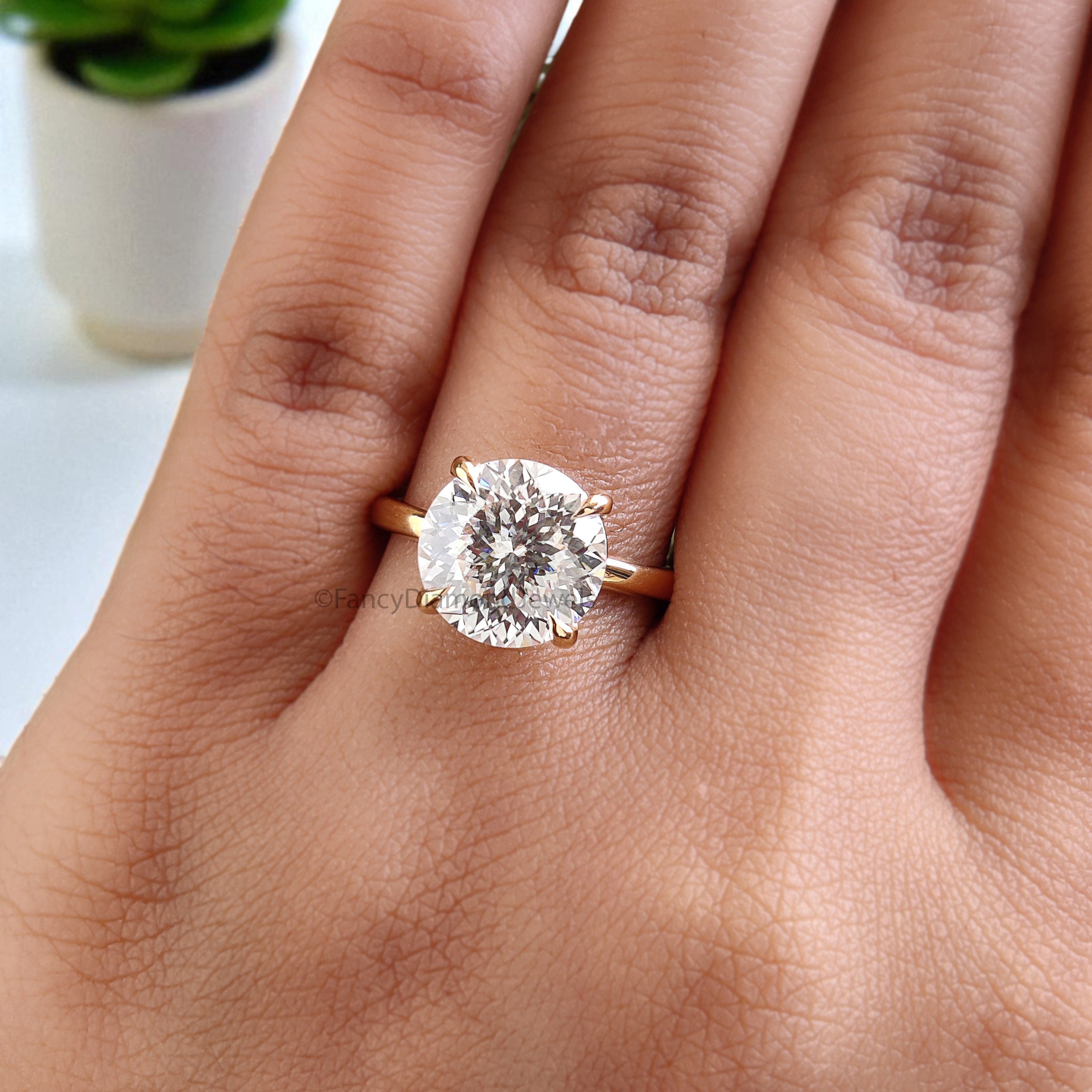 3.60 CT Portuguese Cut Colorless Moissanite Engagement Ring Yellow Gold Ring Wedding Ring Solitaire Ring Prong Set Ring Gift For Her FD443