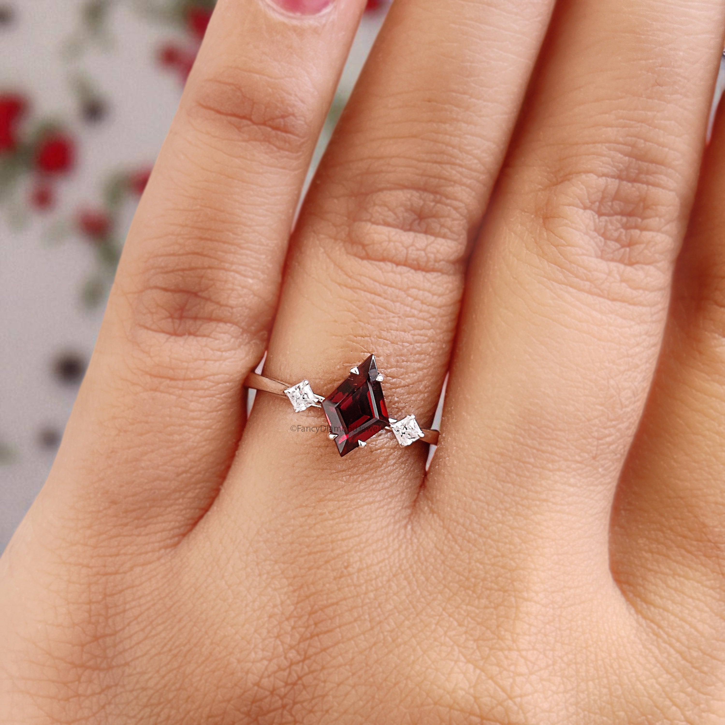 1.15 CT Natural Kite Red Garnet Engagement Ring White Gold Ring Kite Cut Diamond Wedding Ring Unique Art Deco Vintage Ring Gift For Her FD432