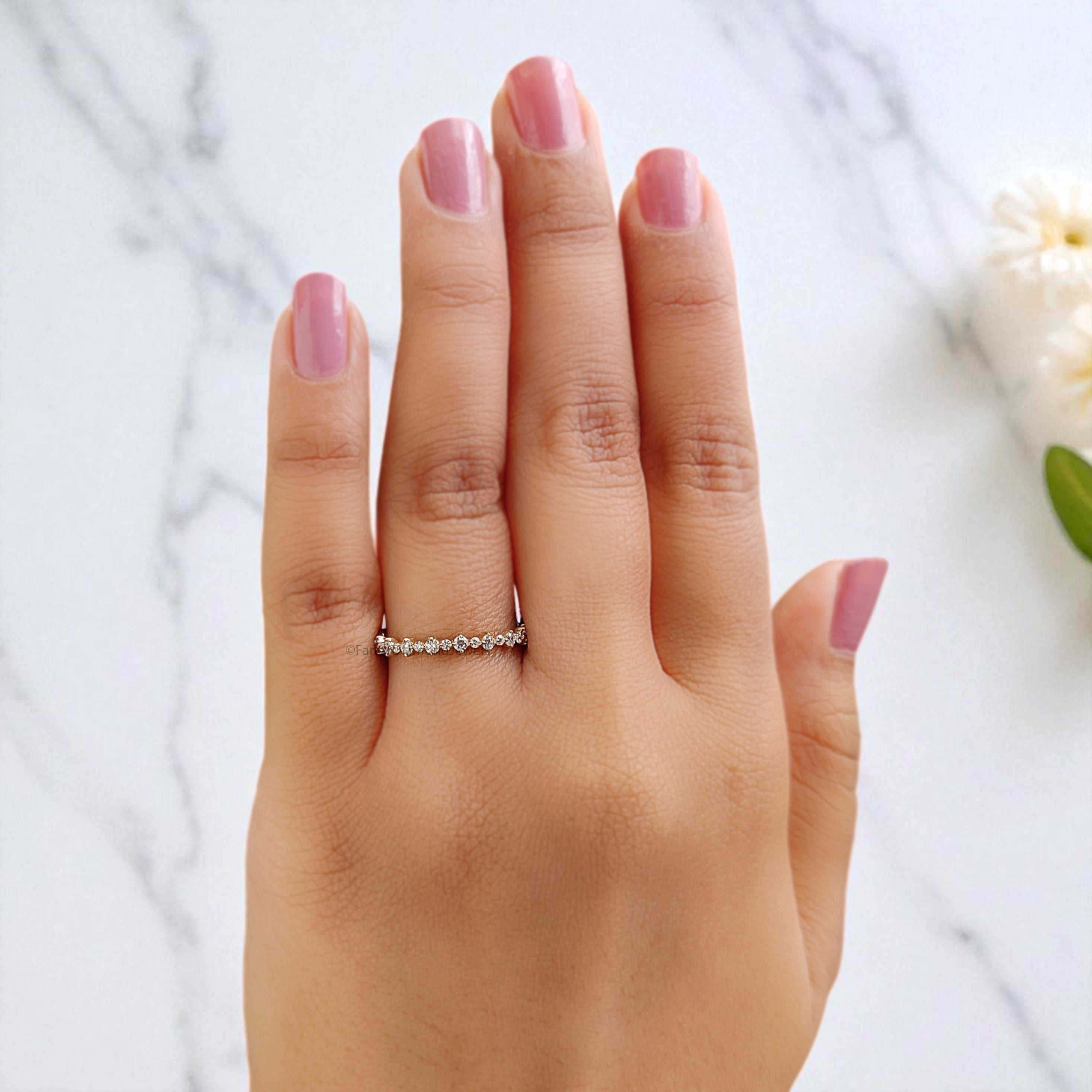 Natural White Diamond Wedding Band Half Eternity Minimalist Ring Silver/10K/14K/18K Gold stacking dainty matching anniversary Ring KD927