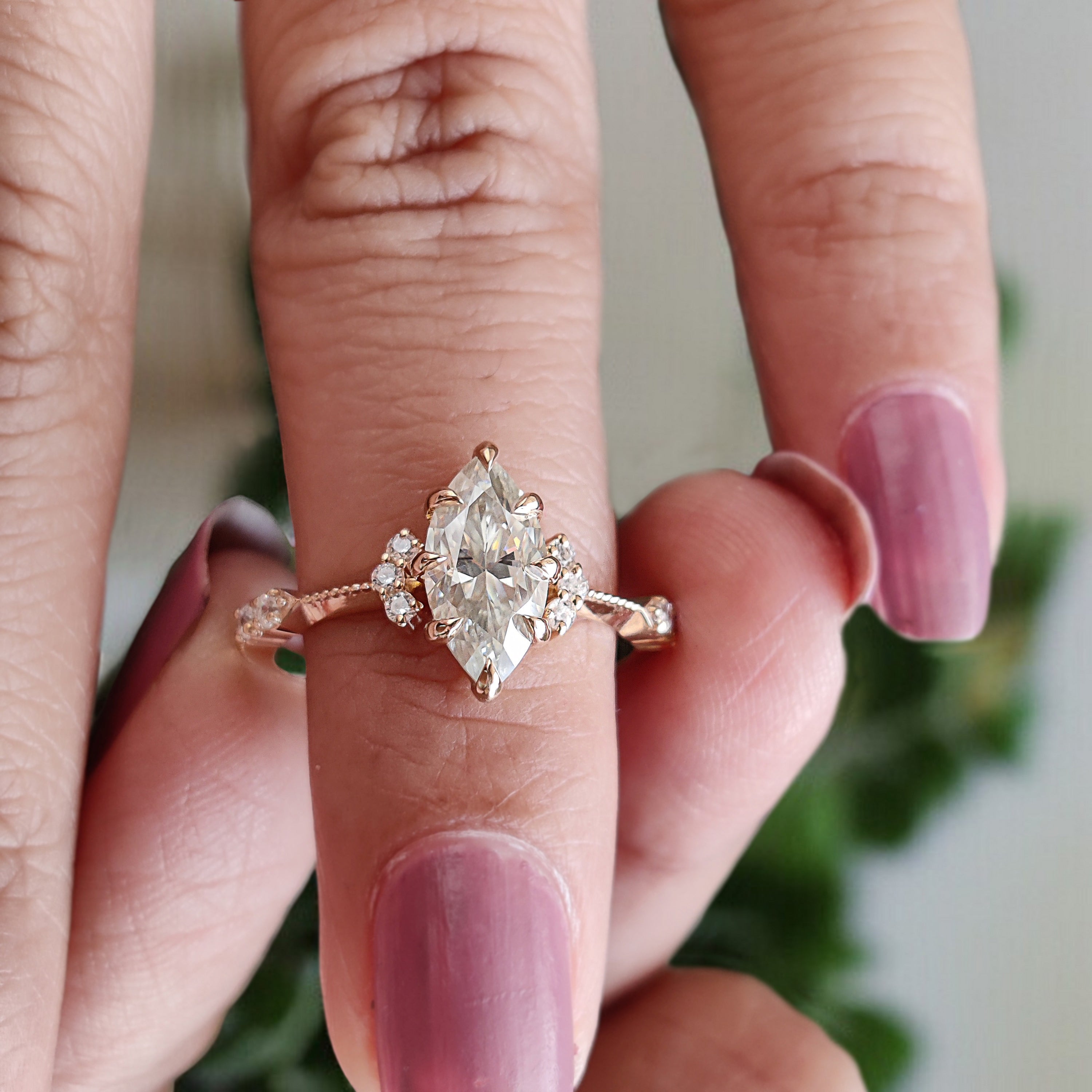 1.10 CT Marquise Lab Grown Diamond Engagement Ring Knife Band Round Diamond Ring Bridal Promise Ring Yellow Gold Ring Gift For Her FD455