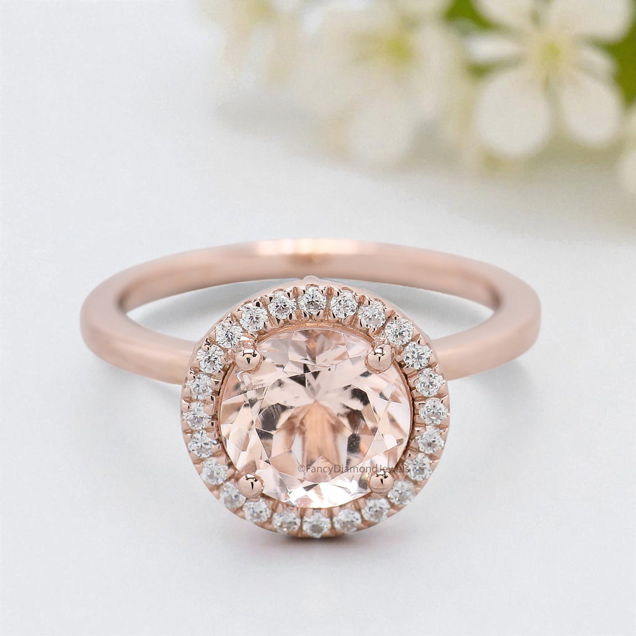 1.88 CT Round Cut Natural Morganite Engagement Ring Rose Gold Ring Round Shape Wedding Ring Unique Vintage Halo Ring Gift For Her FD426