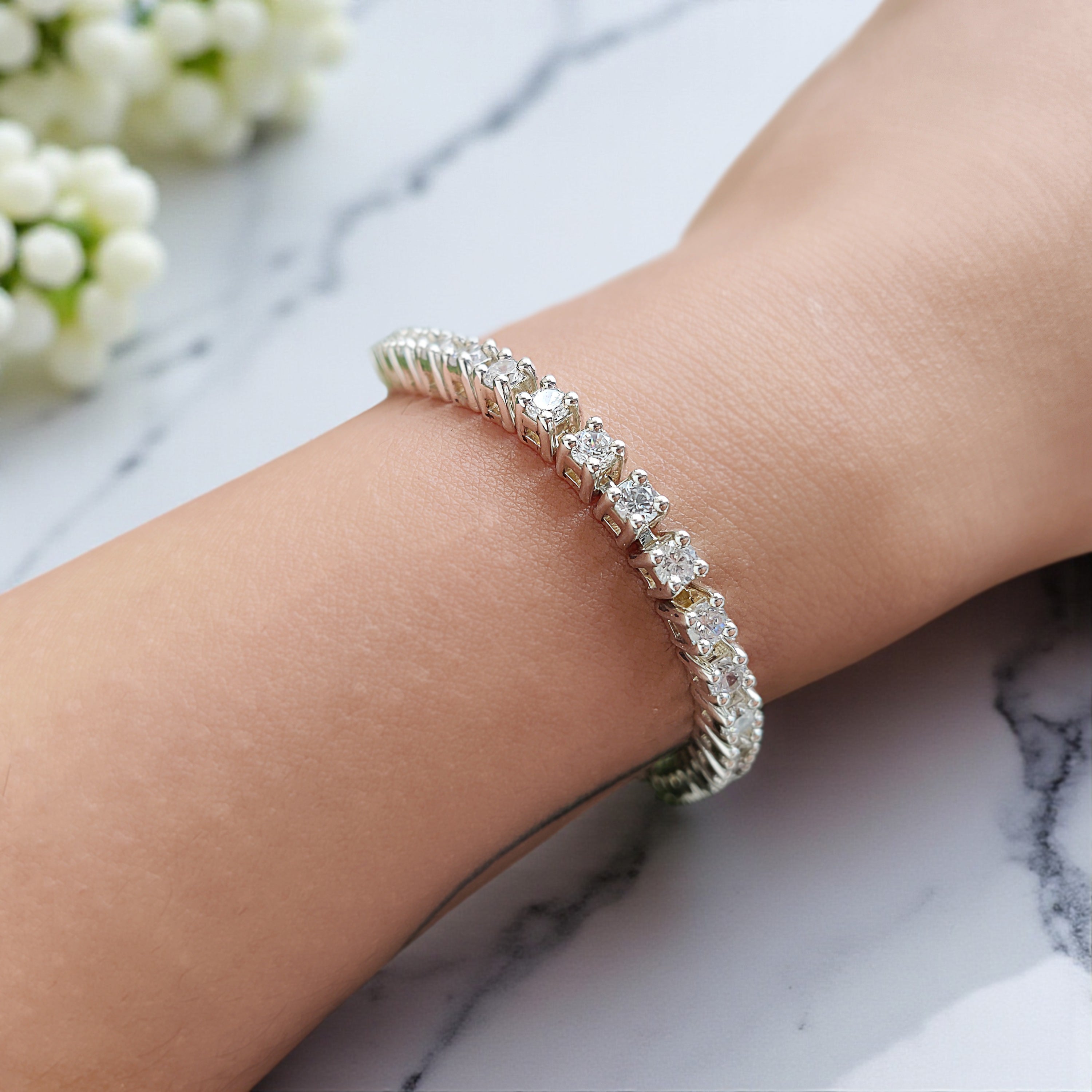 2.90 MM Round Brilliant Cut Moissanite Diamond Bracelet Tennis Bracelet 8 Inches White Gold Anniversary Gift Basket Set Bracelet FD441
